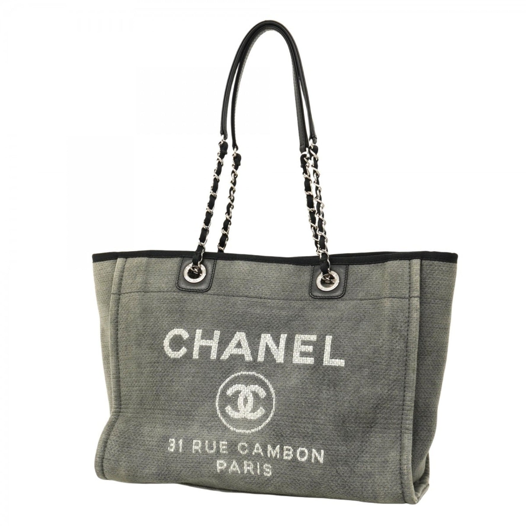 Chanel Deauville Canvas Tote Bag in Gray and Black
