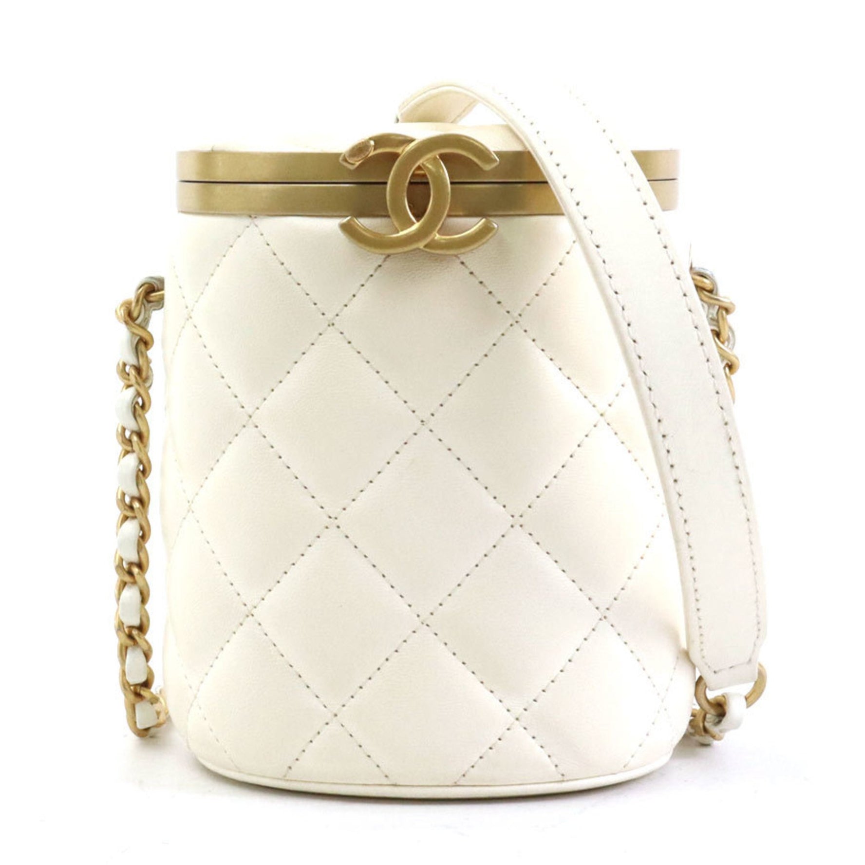 CHANEL Shoulder Bag Matelasse Leather Gold