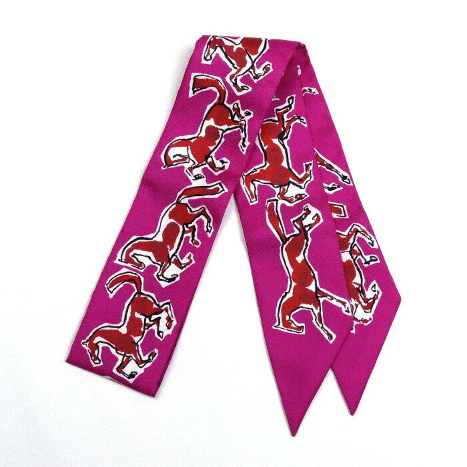 HERMES Twilly Chevaux en liberte Free Horse Scarf Muffler Pink/Red/White 16