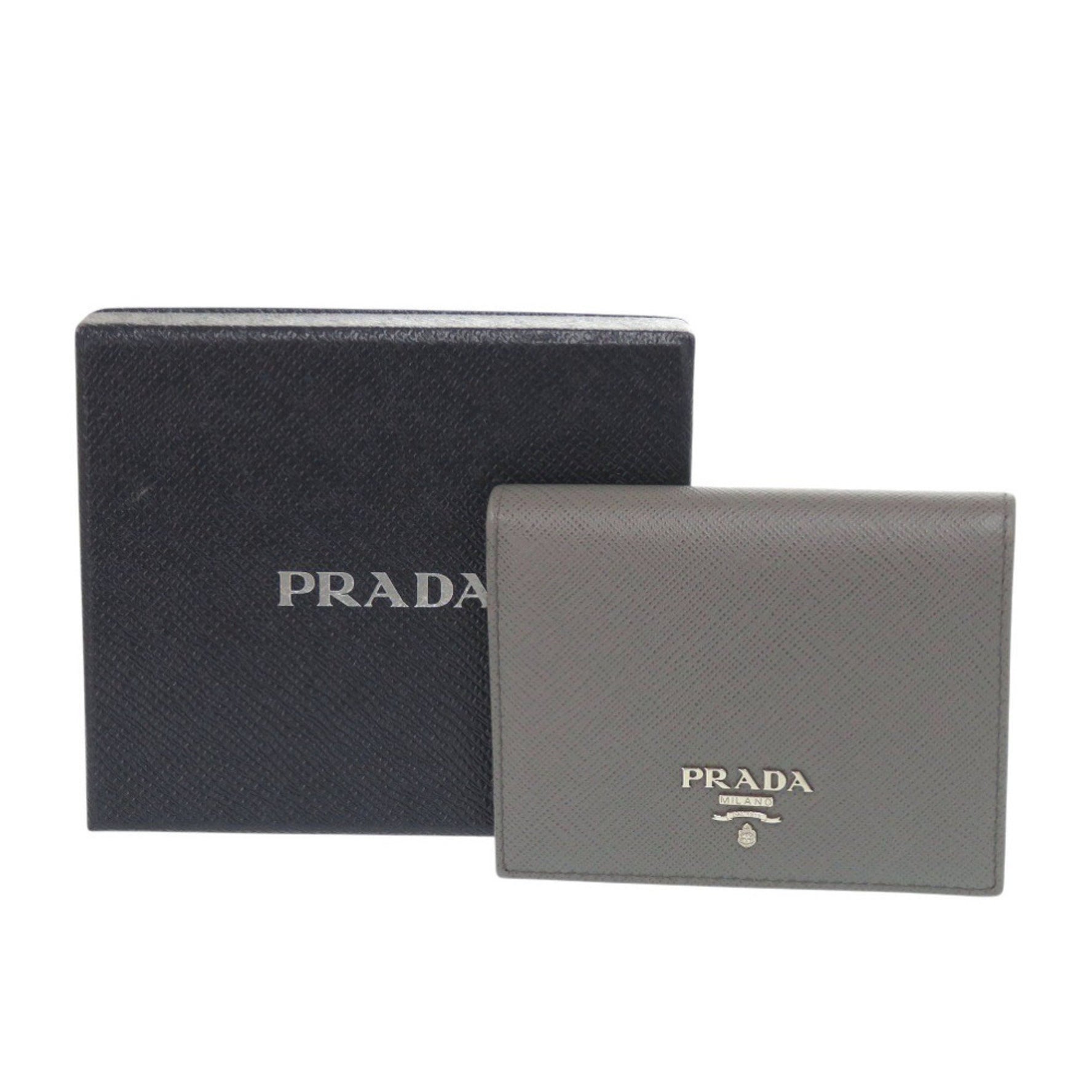 Prada Saffiano Leather Gray and Pink Bifold Wallet 0064