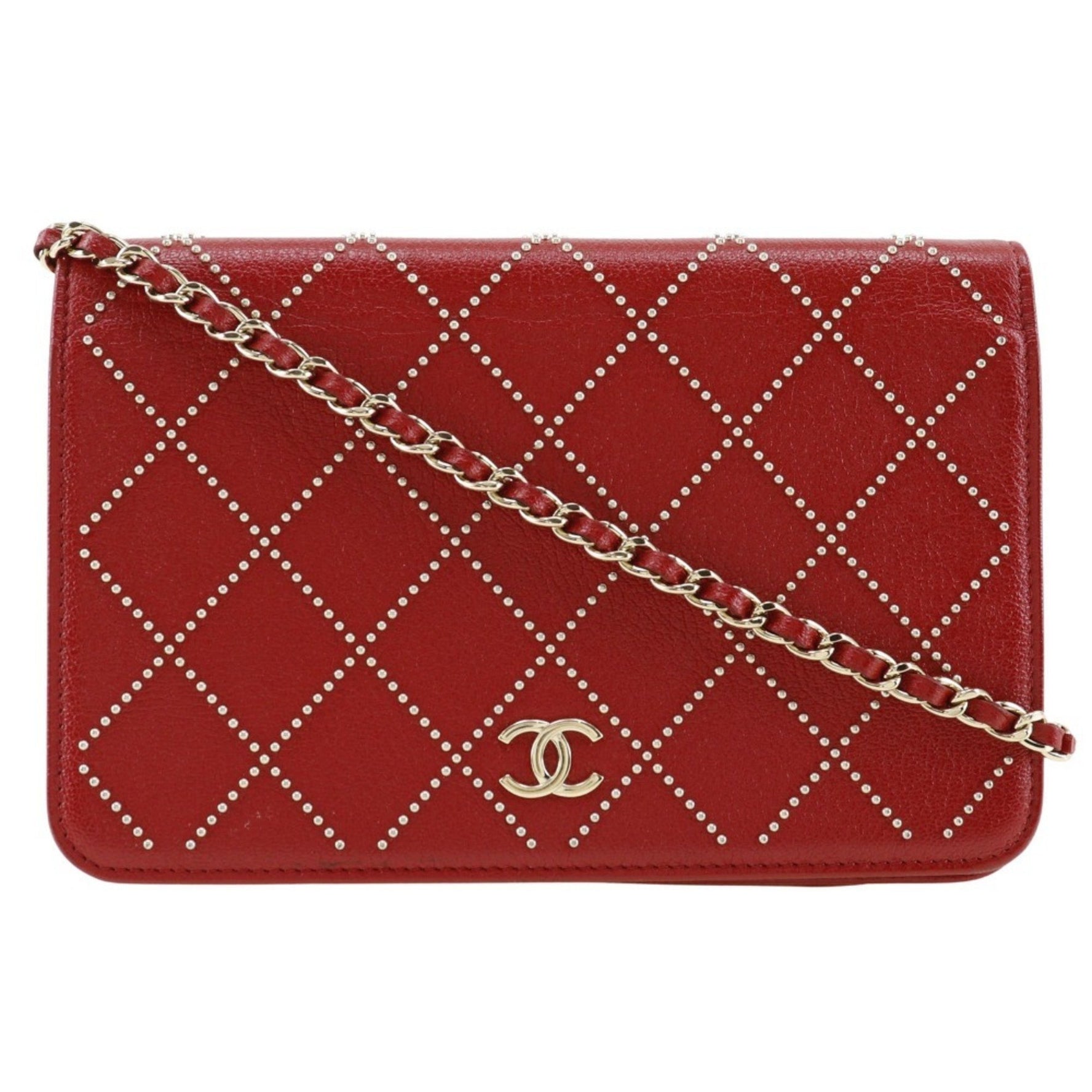 CHANEL Studs Chain Wallet Matelasse Coco Mark Calfskin 2019 Red Type