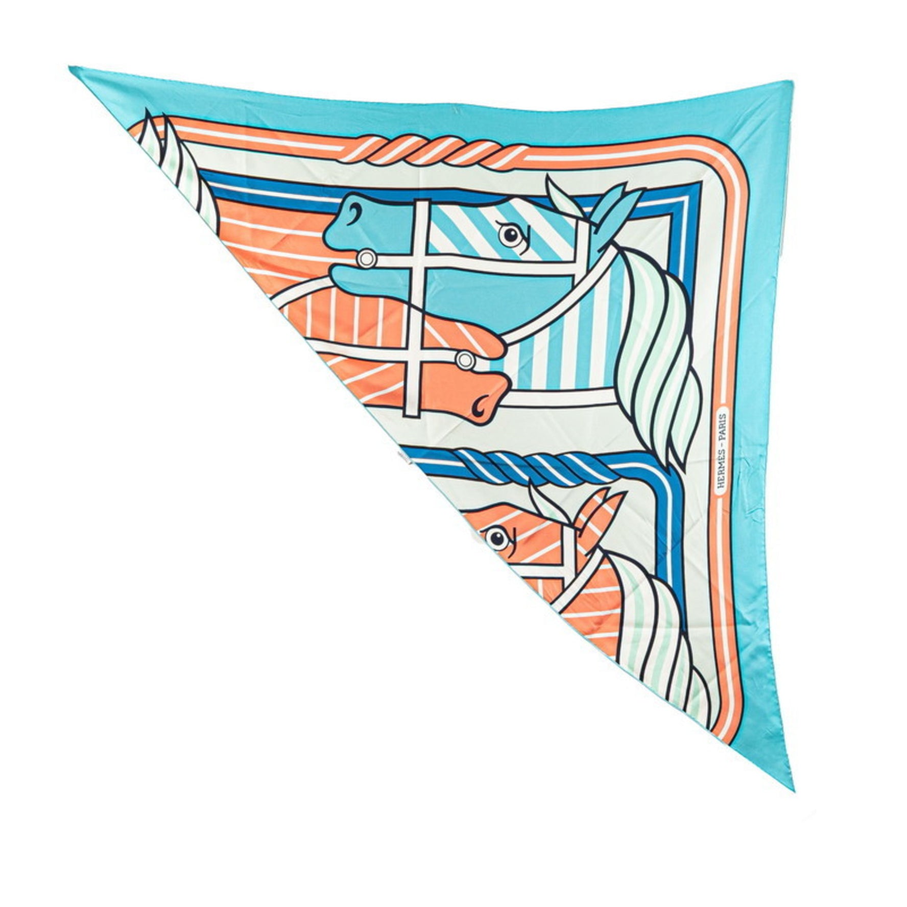 Hermes Triangle Geant Scarf Muffler Light Blue Multicolor Silk