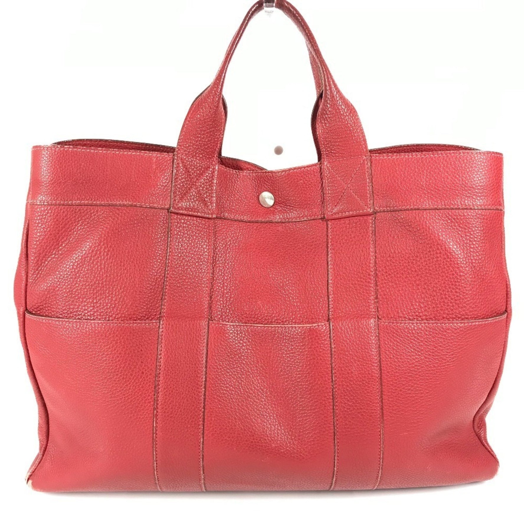 HERMES Foule MM Tote Bag All Leather Handbag Men Women Red