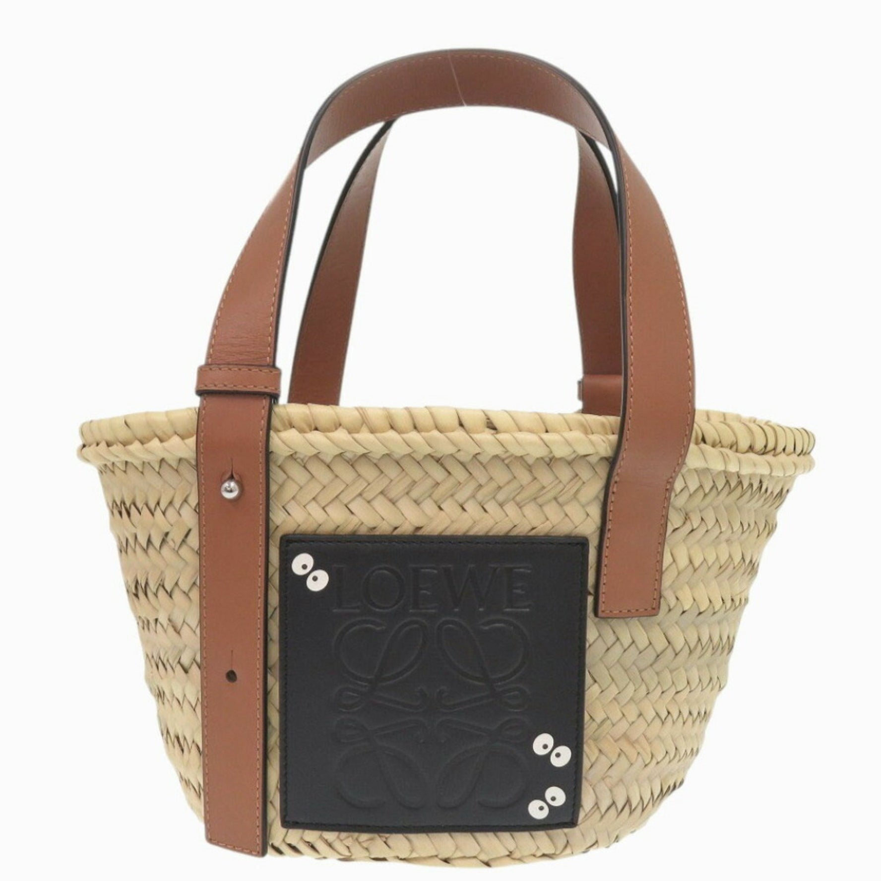 Like new Loewe basket bag, Studio Ghibli collaboration "Makkuro Kurosuke" (Pitch Skeleton) natural raffia and leather