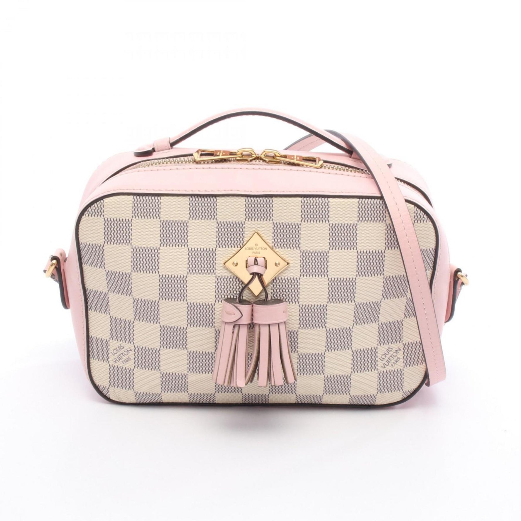 Louis Vuitton Saintonge Shoulder Bag, Coated Canvas and Leather with Damier Azur, White Pink