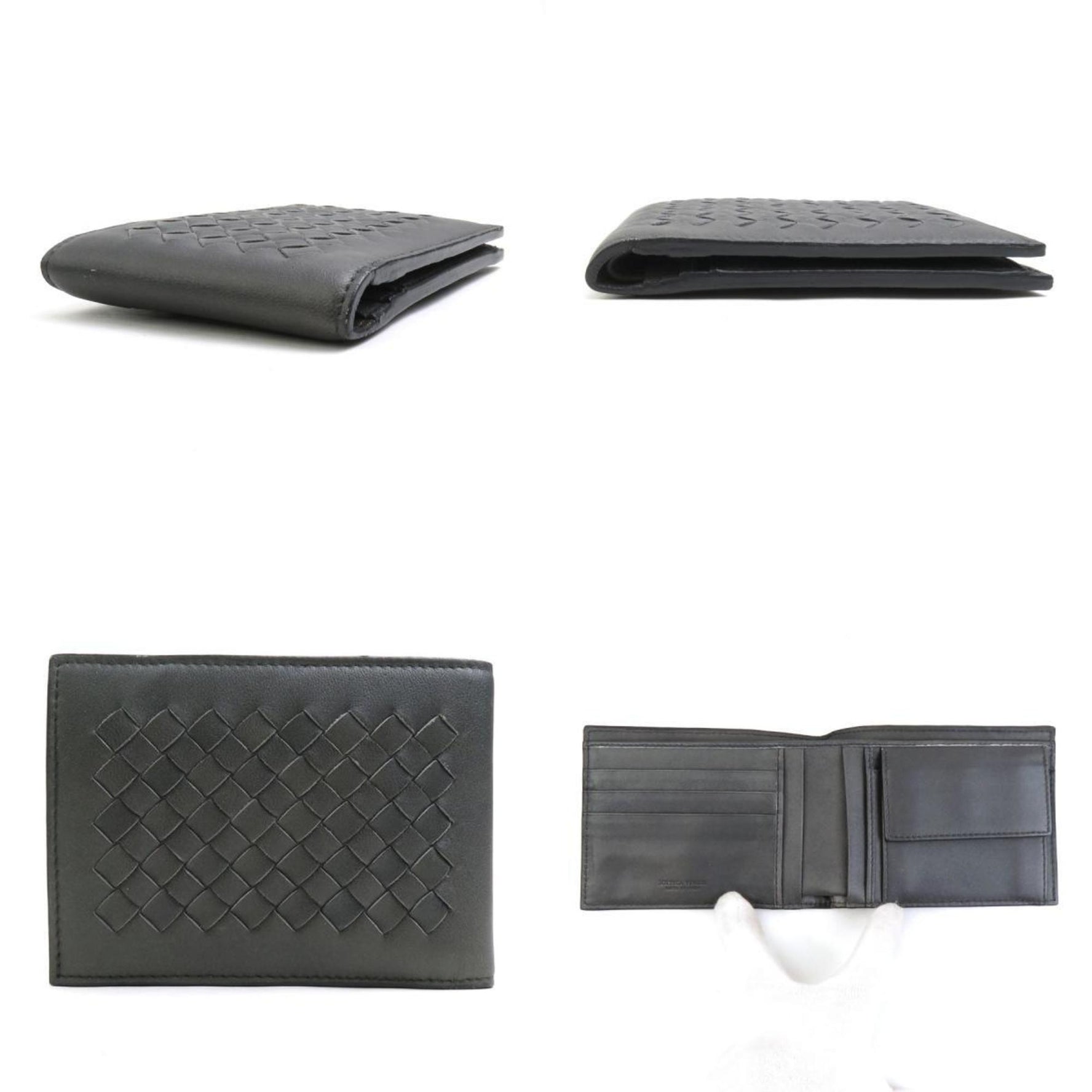 Bottega Veneta Bi-fold Wallet Intrecciato Leather Dark Grey