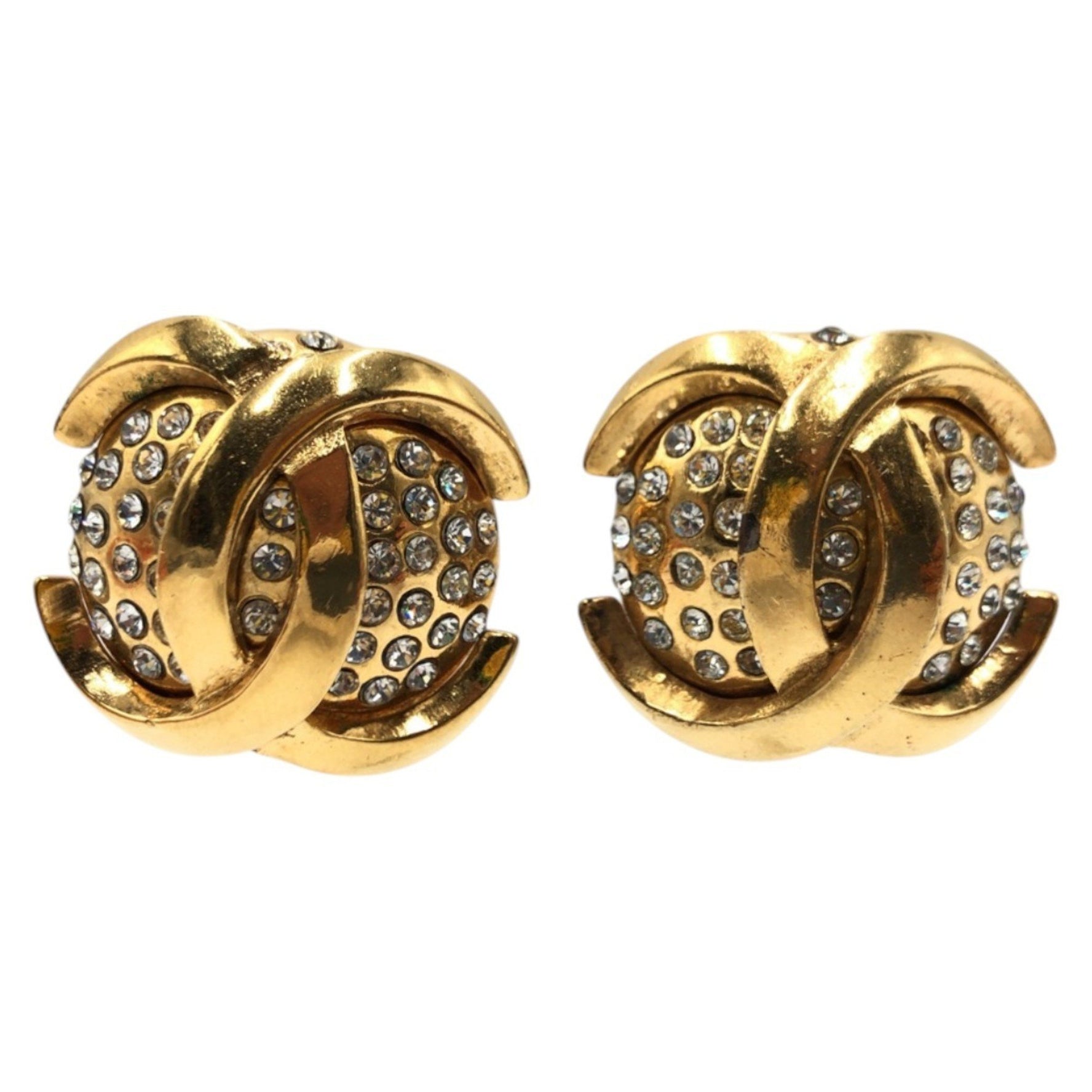 CHANEL Vintage Coco Mark Metal Rhinestone Earrings