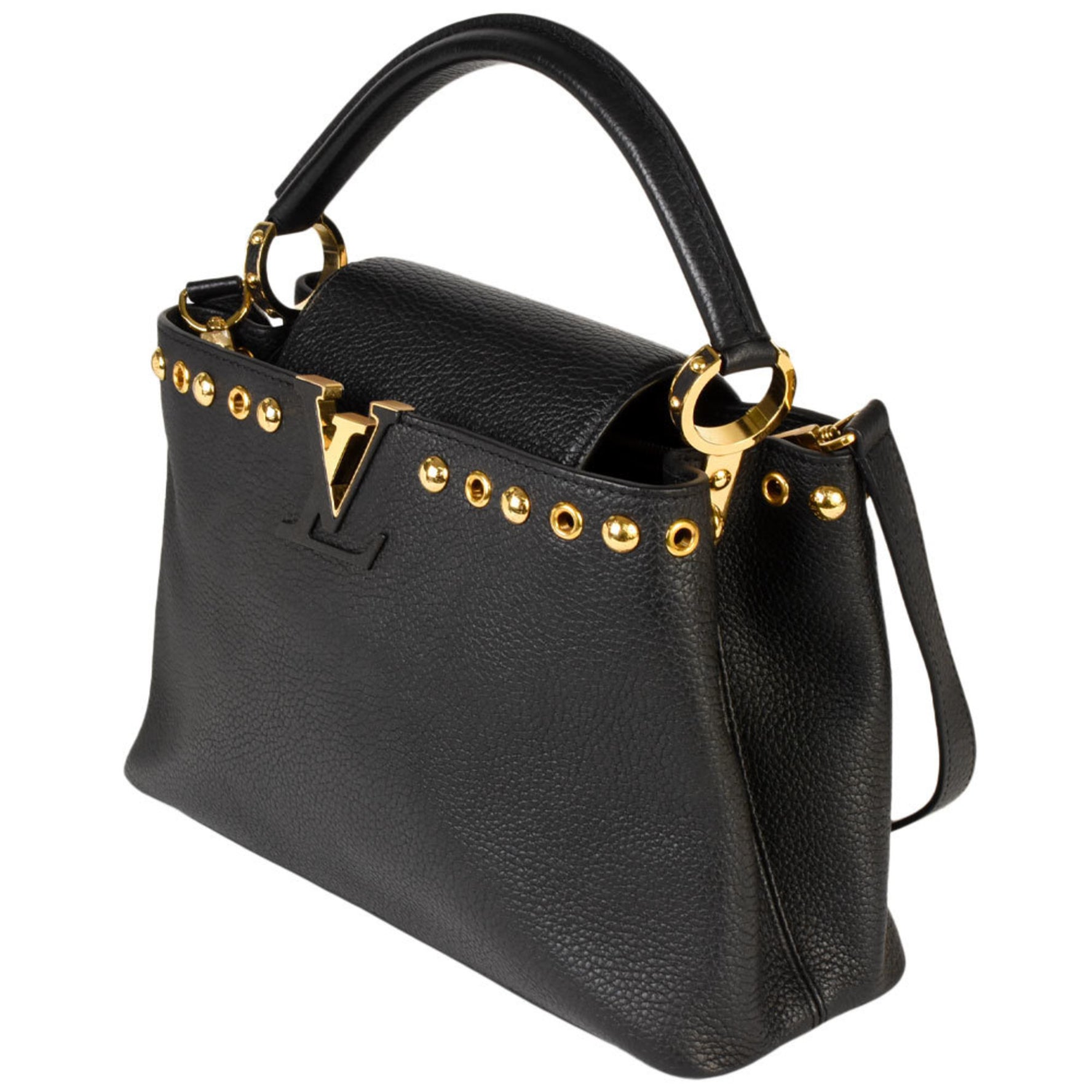 Louis Vuitton Capucines PM Shoulder Bag Handbag Noir Black Taurillon Leather Studs