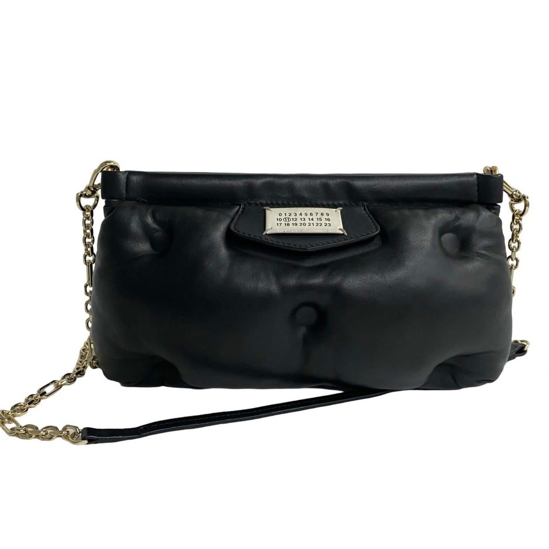 MAISON MARGIELA Glam Slam Leather Shoulder Bag with Chain, Black,