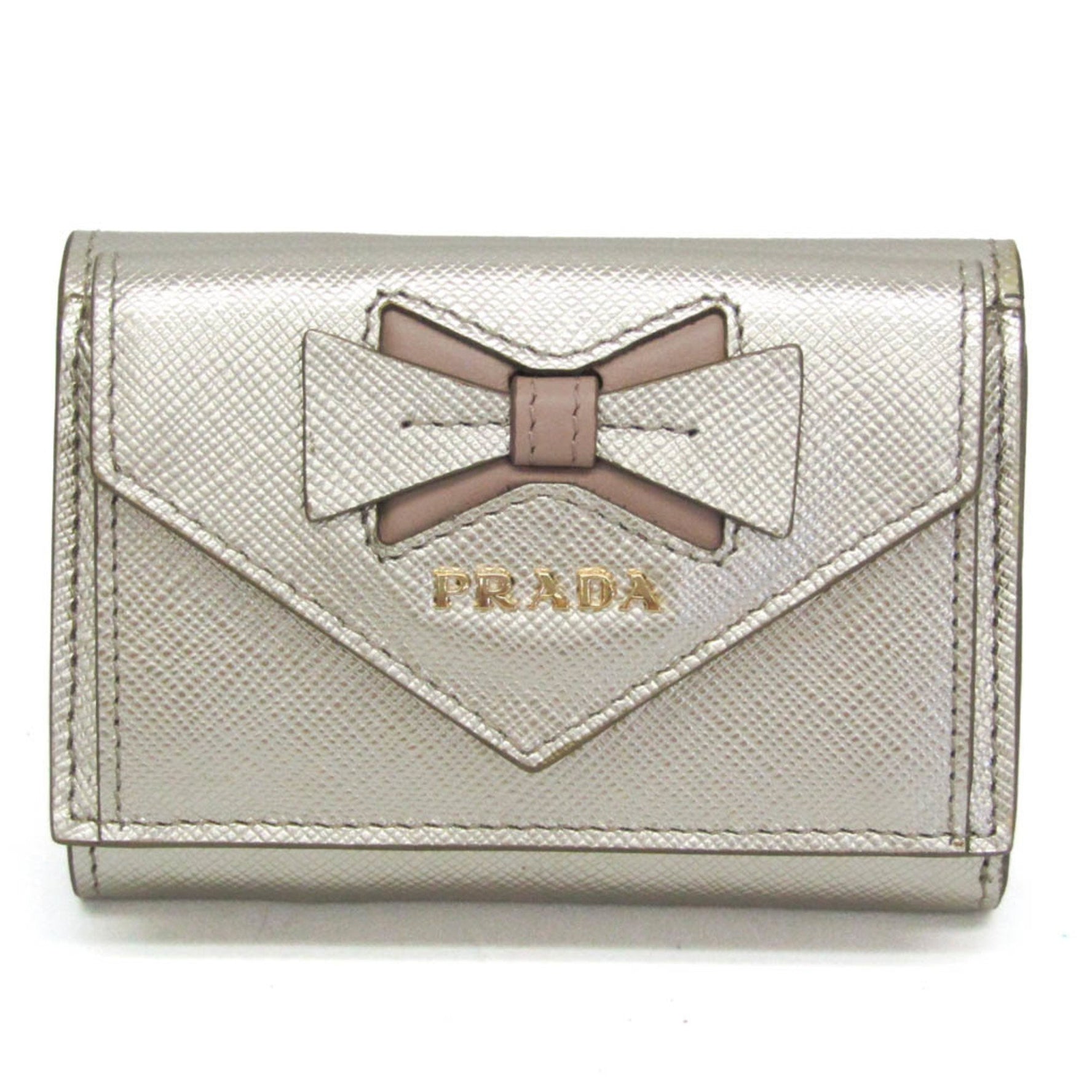 Prada Saffiano SAFFIANO FIOCCO Leather Wallet (tri-fold) Champagne Gold,Pink Beige