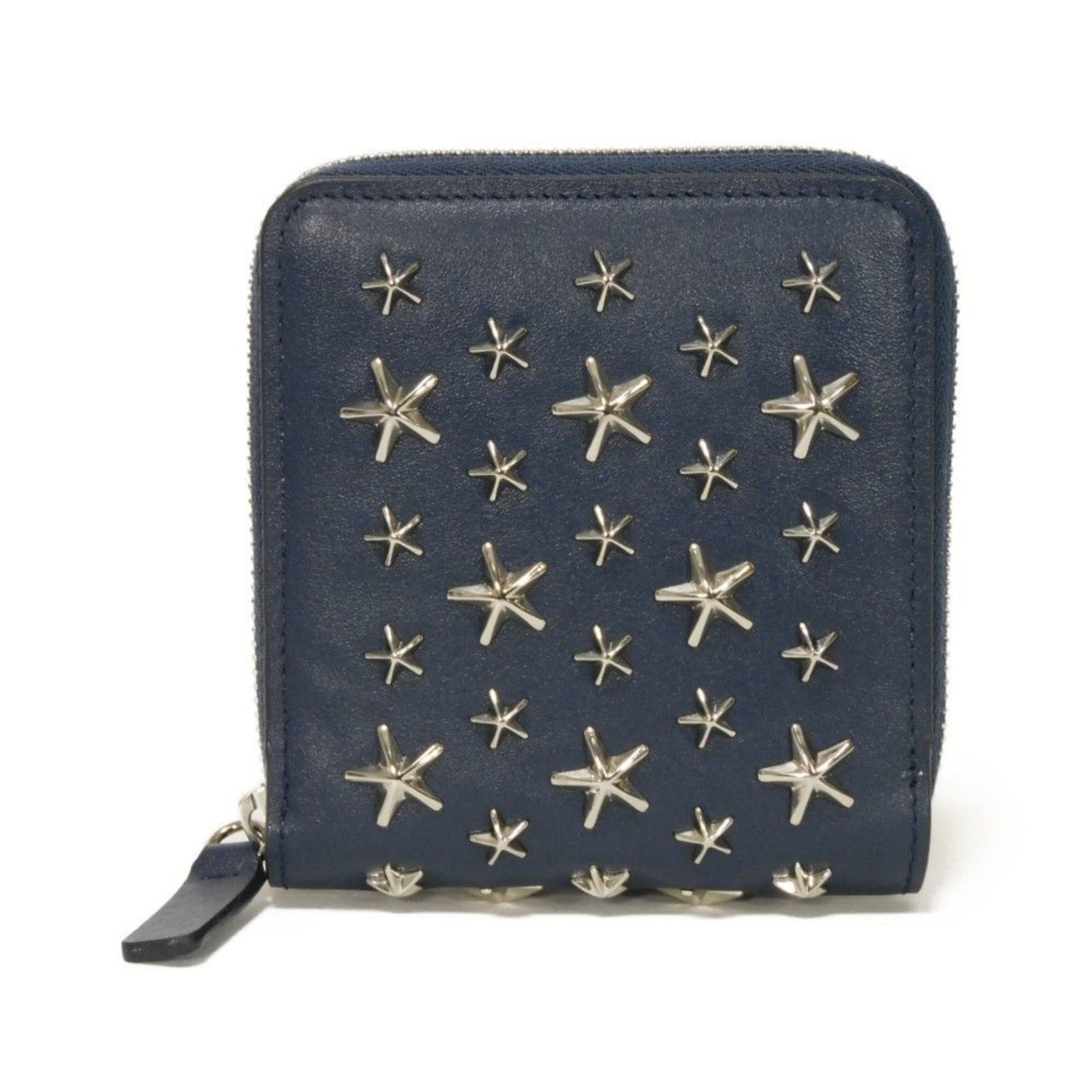 Jimmy Choo Laurence Calfskin Round Zip-Around Wallet with Star Studs and a Blue Design Women