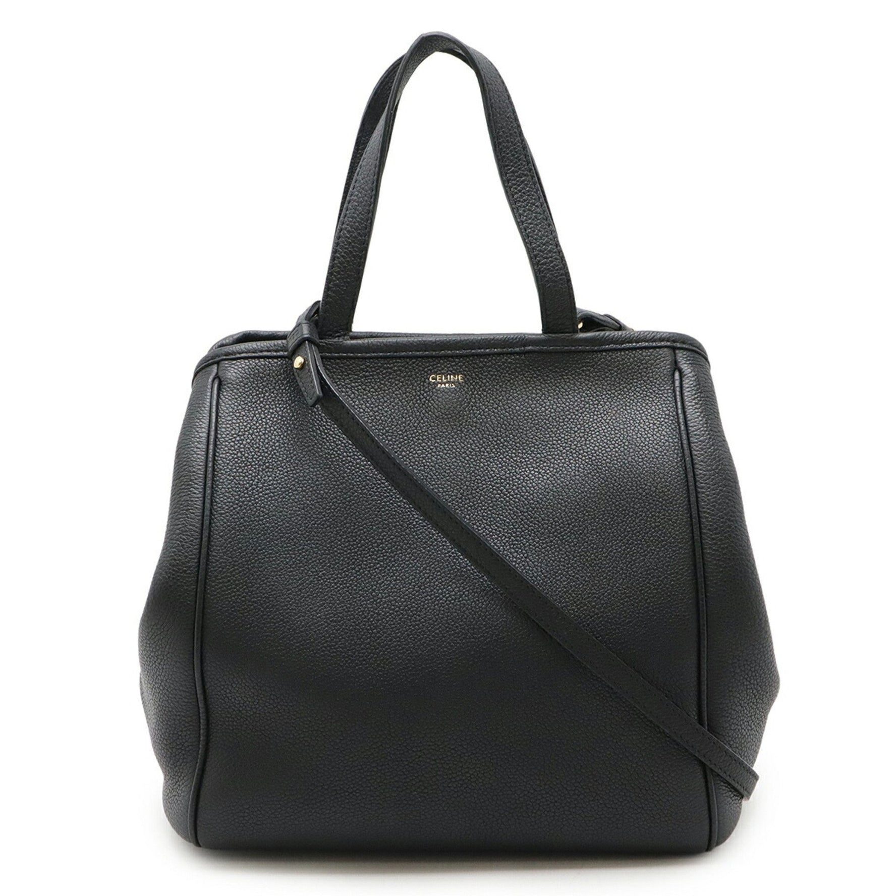 CELINE Small Fold Cabas Tote Bag Shoulder Leather Black