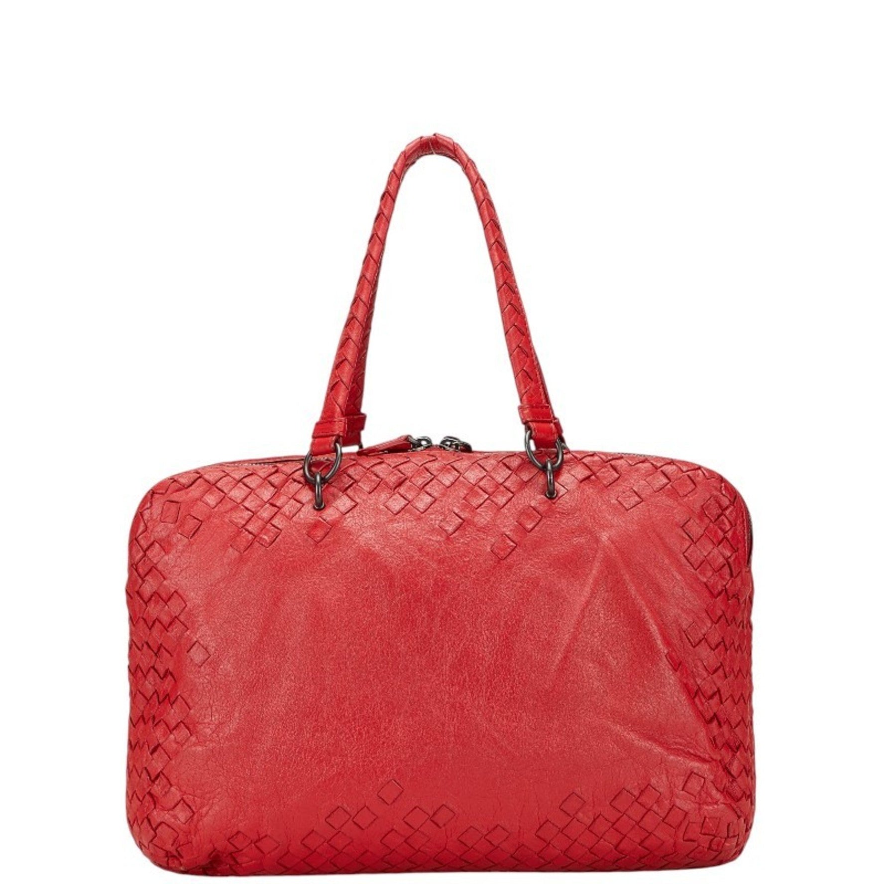 Bottega Veneta Intrecciato Handbag Tote Bag Red Leather BOTTEGAVENETA