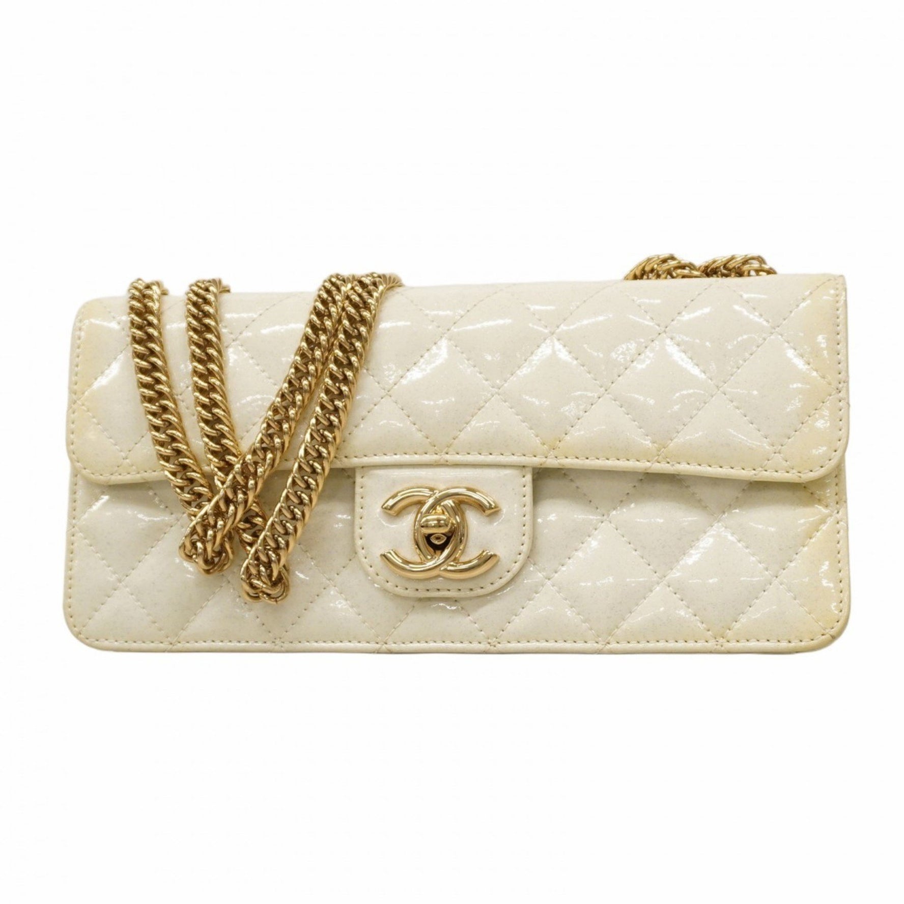 Chanel Matelasse Shoulder Bag with Chain in Patent Leather, Champagne