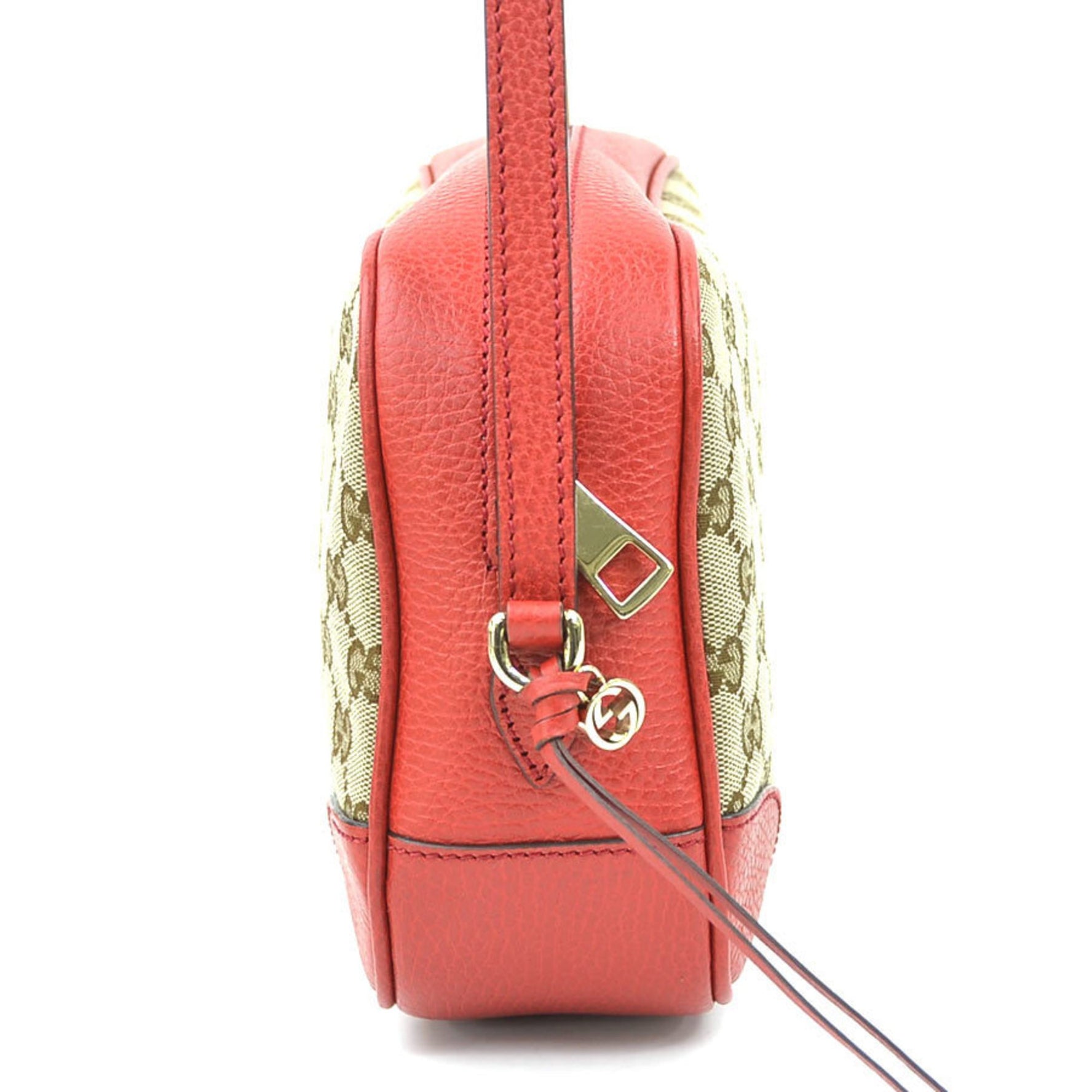 Gucci GG Canvas and Leather Shoulder Bag in Red Brown