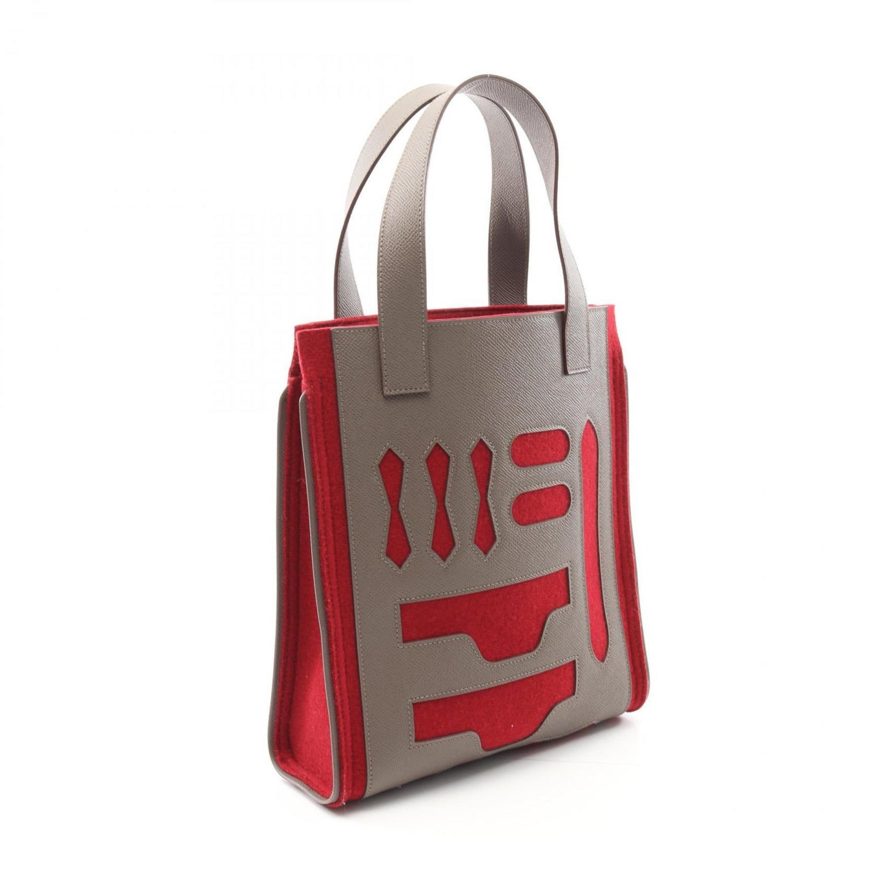 Hermes Hermès Petit H Etoupe Tote Bag, Epsom Felt, Brown and Red