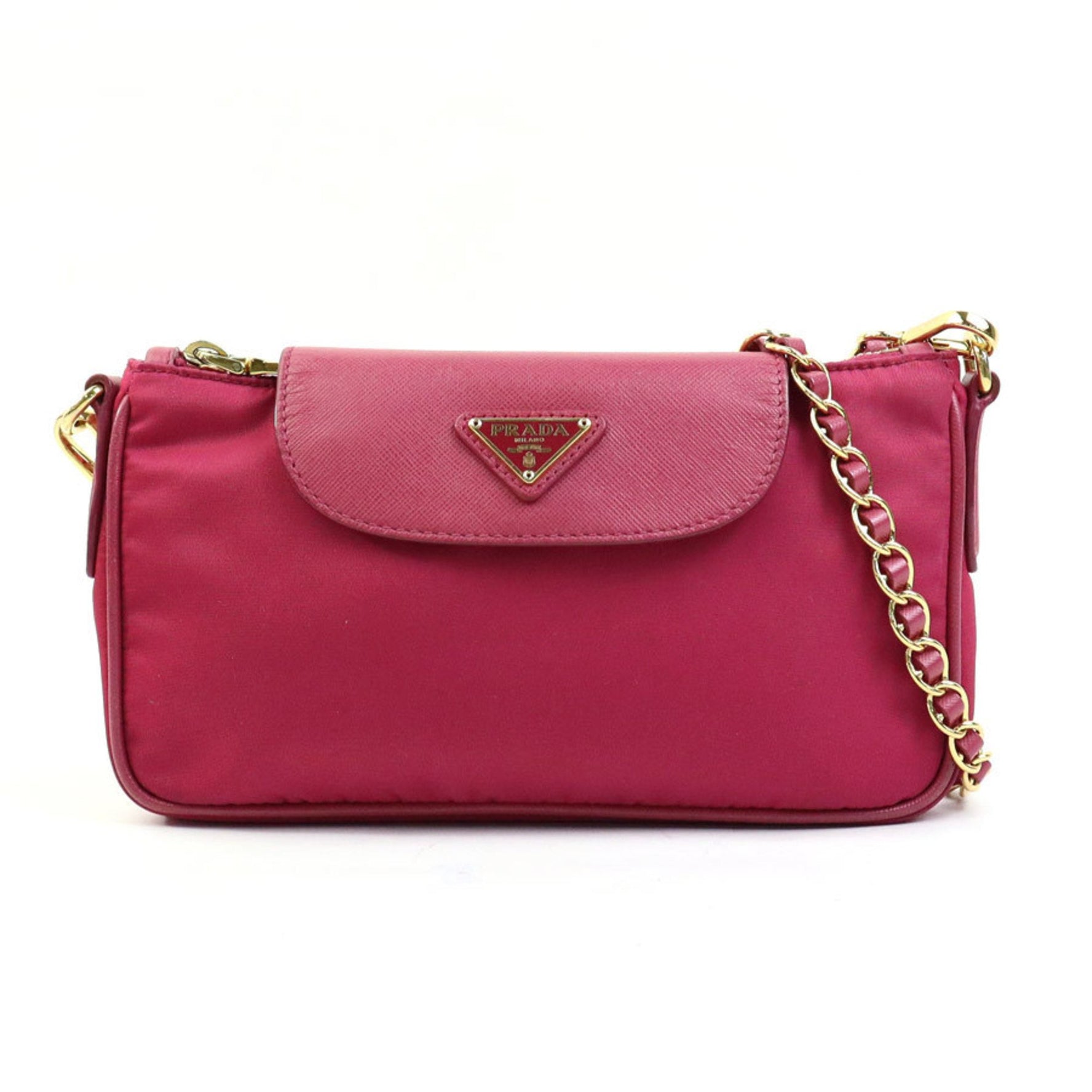 PRADA Shoulder Bag Nylon Leather Magenta Gold