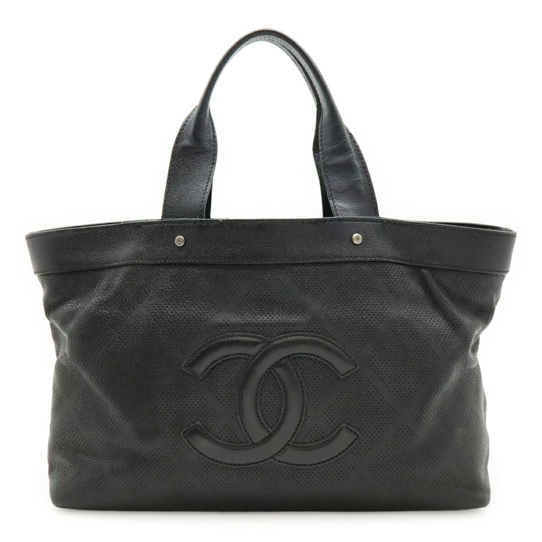 CHANEL Coco Mark Punched Mesh Tote Bag Shoulder Leather