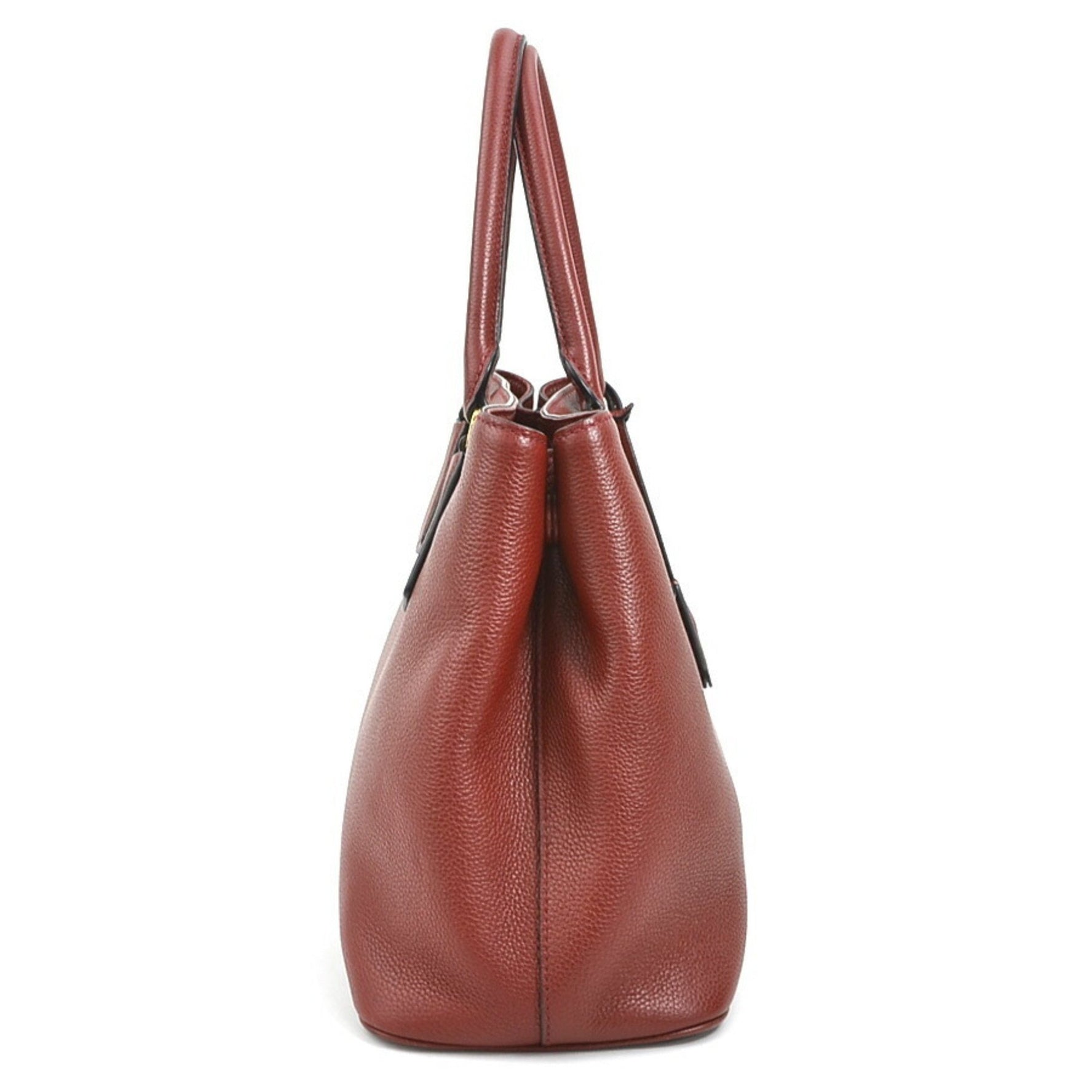 PRADA handbag leather dark red gold