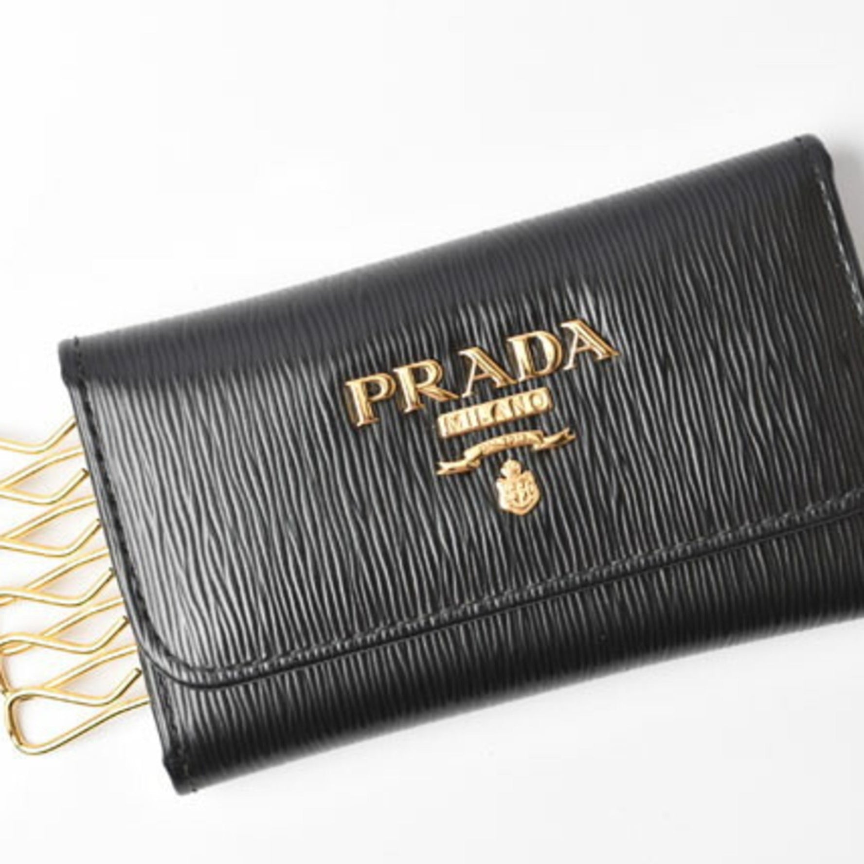 PRADA key case, holder, VITELLO MOVE, embossed leather, NERO, black