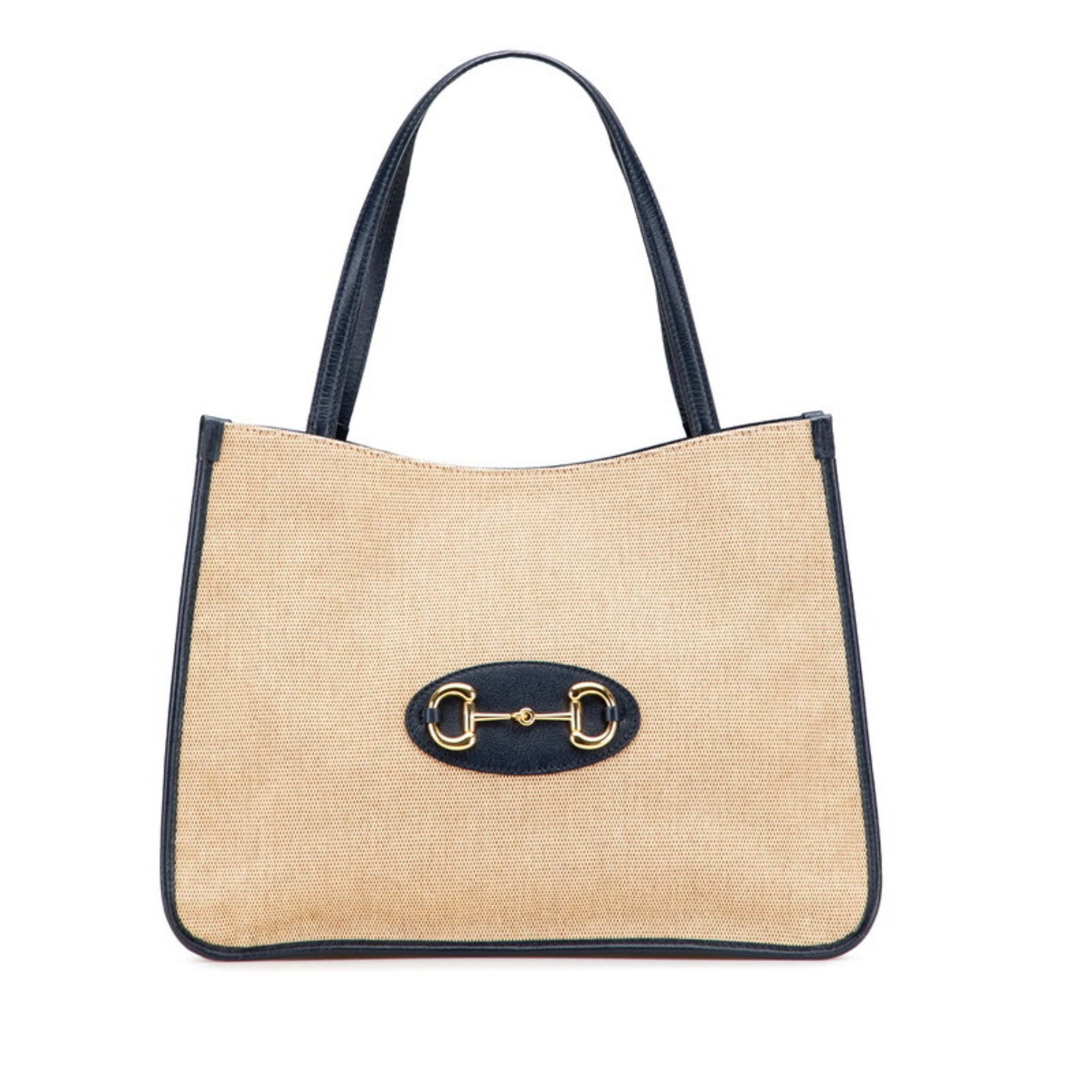Gucci Horsebit Tote Bag Handbag Beige Black Canvas Leather