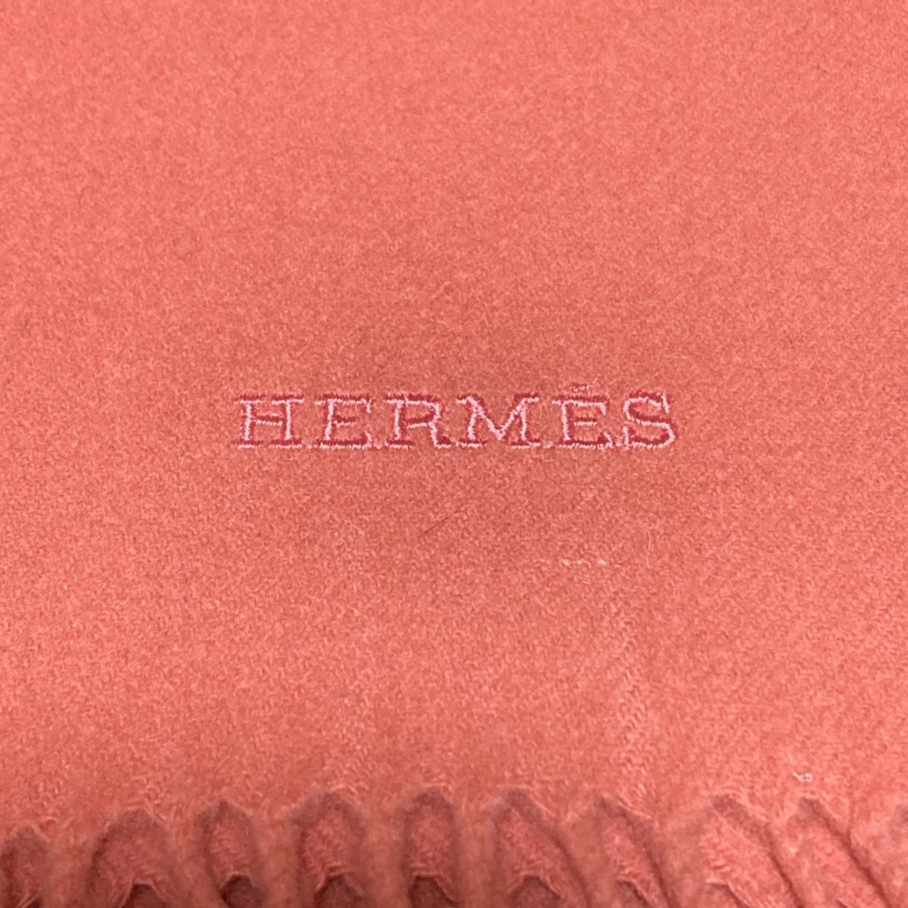 HERMES 100% Cashmere Logo Embroidered Large Stole/Scarf, Pink Orange