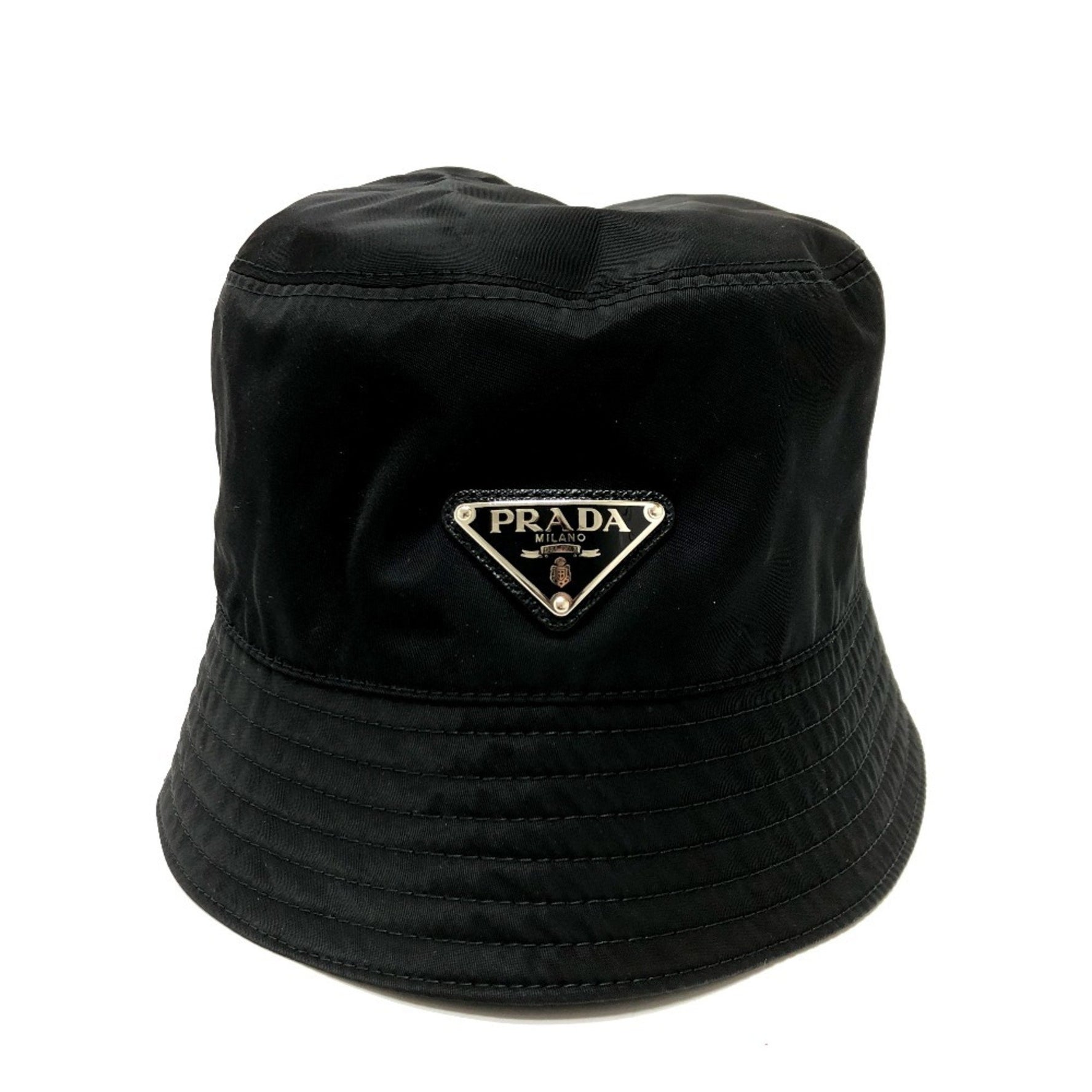 PRADA Triangle Bucket Hat, Nylon, Black