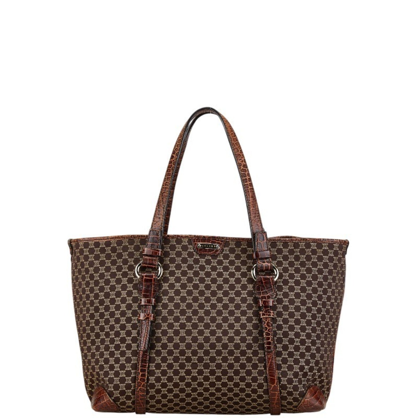 Celine Macadam Crocodile Embossed Tote Bag Shoulder Canvas Leather