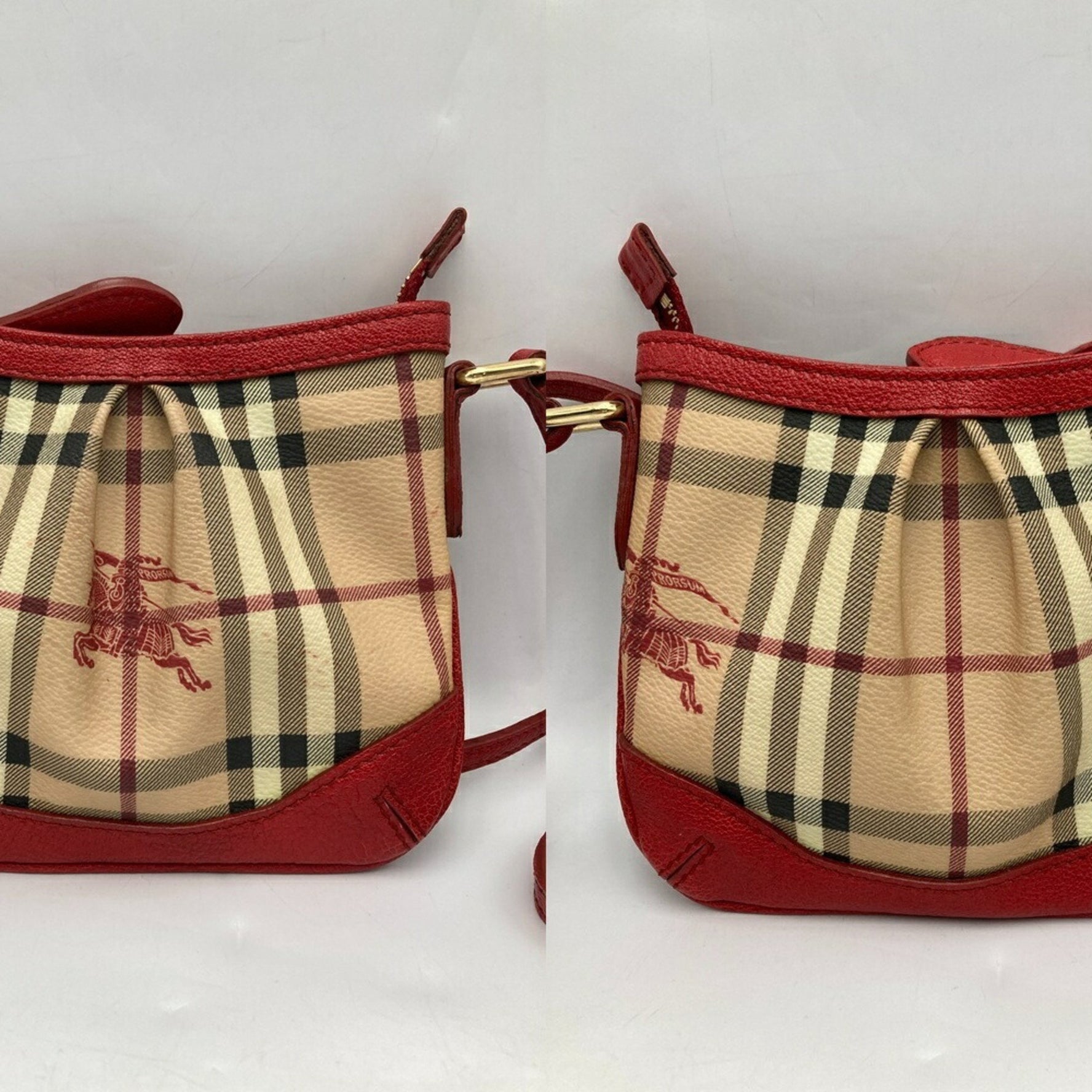 BURBERRY Nova Check Shoulder Bag Red Beige