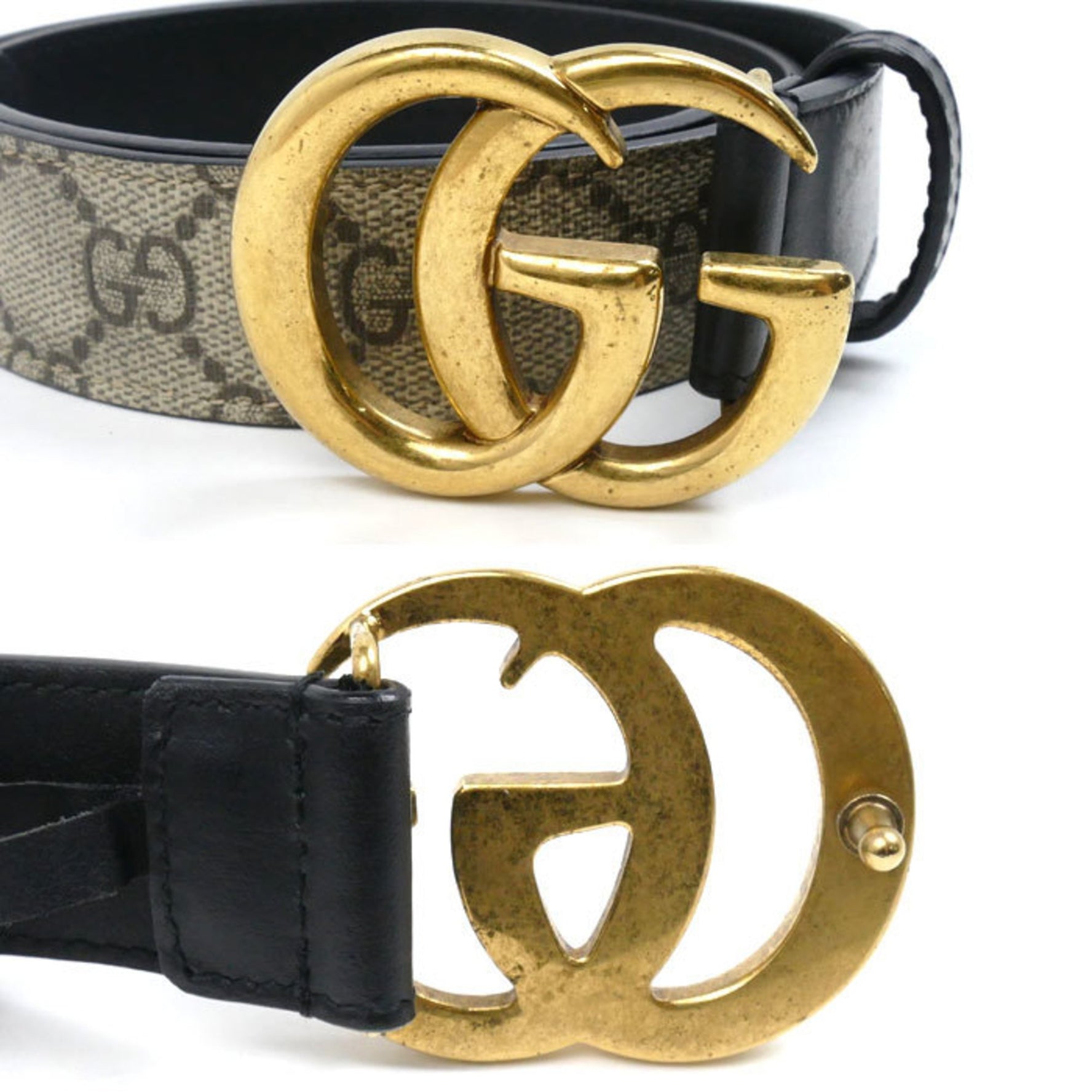 GUCCI GG Supreme Canvas Belt Black Khaki