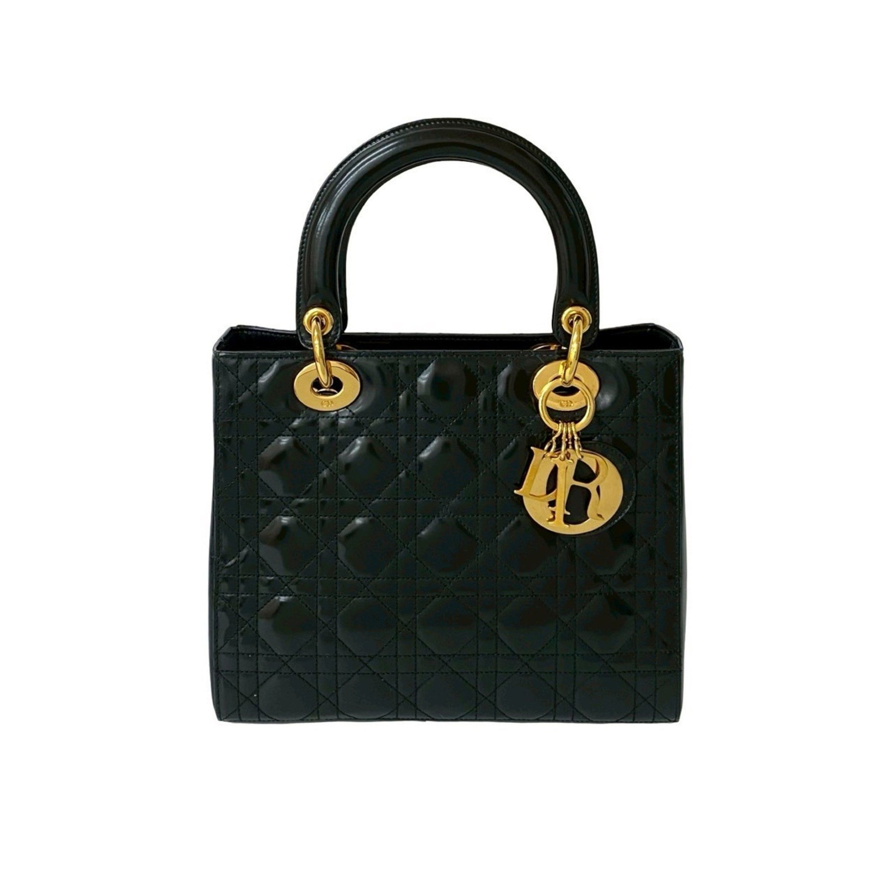 Christian Dior Lady Cannage Stitch Patent Leather Handbag in