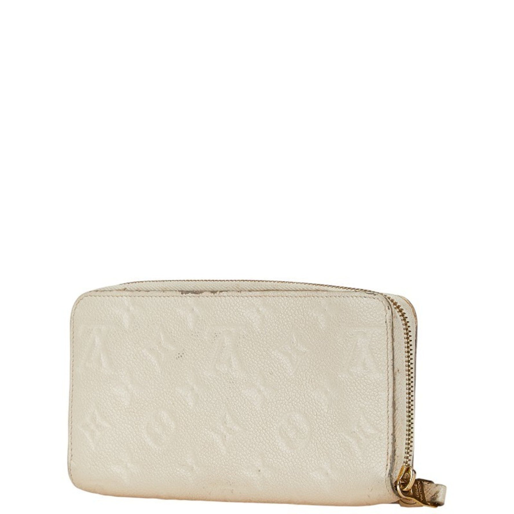 Louis Vuitton Monogram Empreinte Zippy Wallet Round Long Neige White Leather