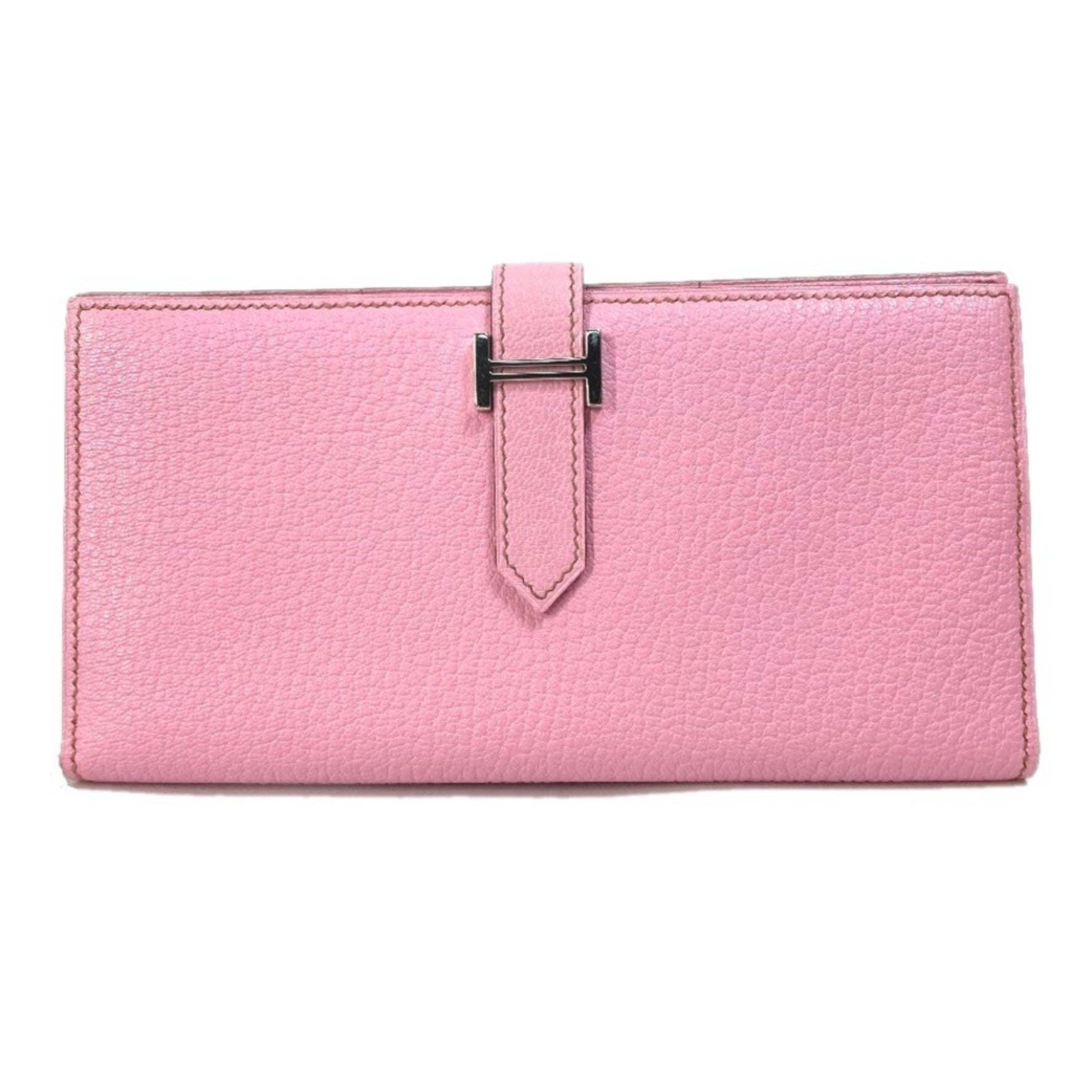 HERMES H hardware Bearn Souffle bifold long wallet Chevre pink