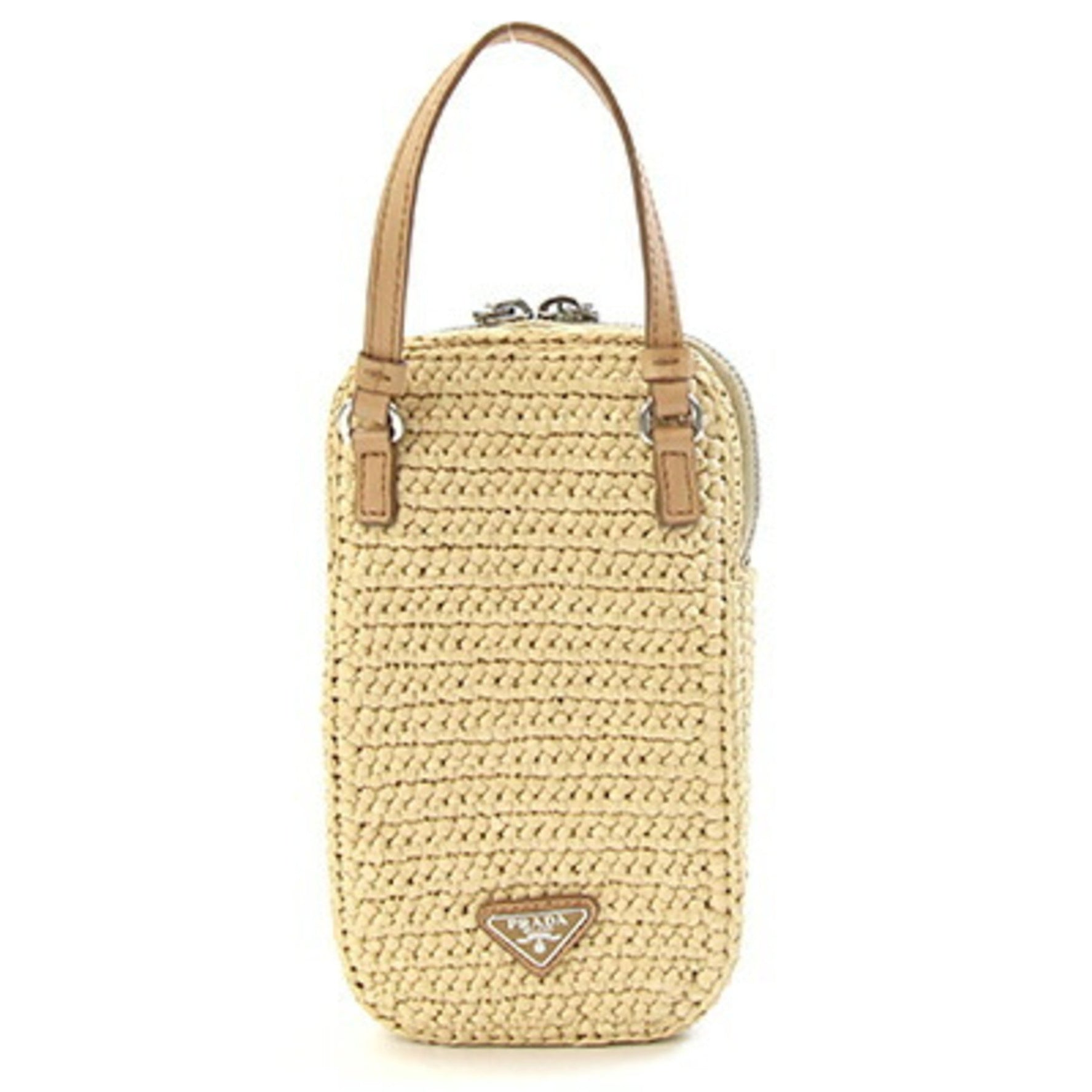Prada Shoulder Bag Natural Raffia Leather Handbag Pochette