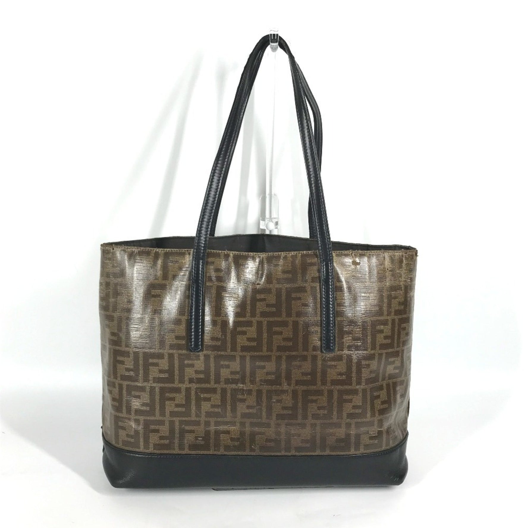 FENDI Zucca Shoulder Bag Tote Leather Men's Brown