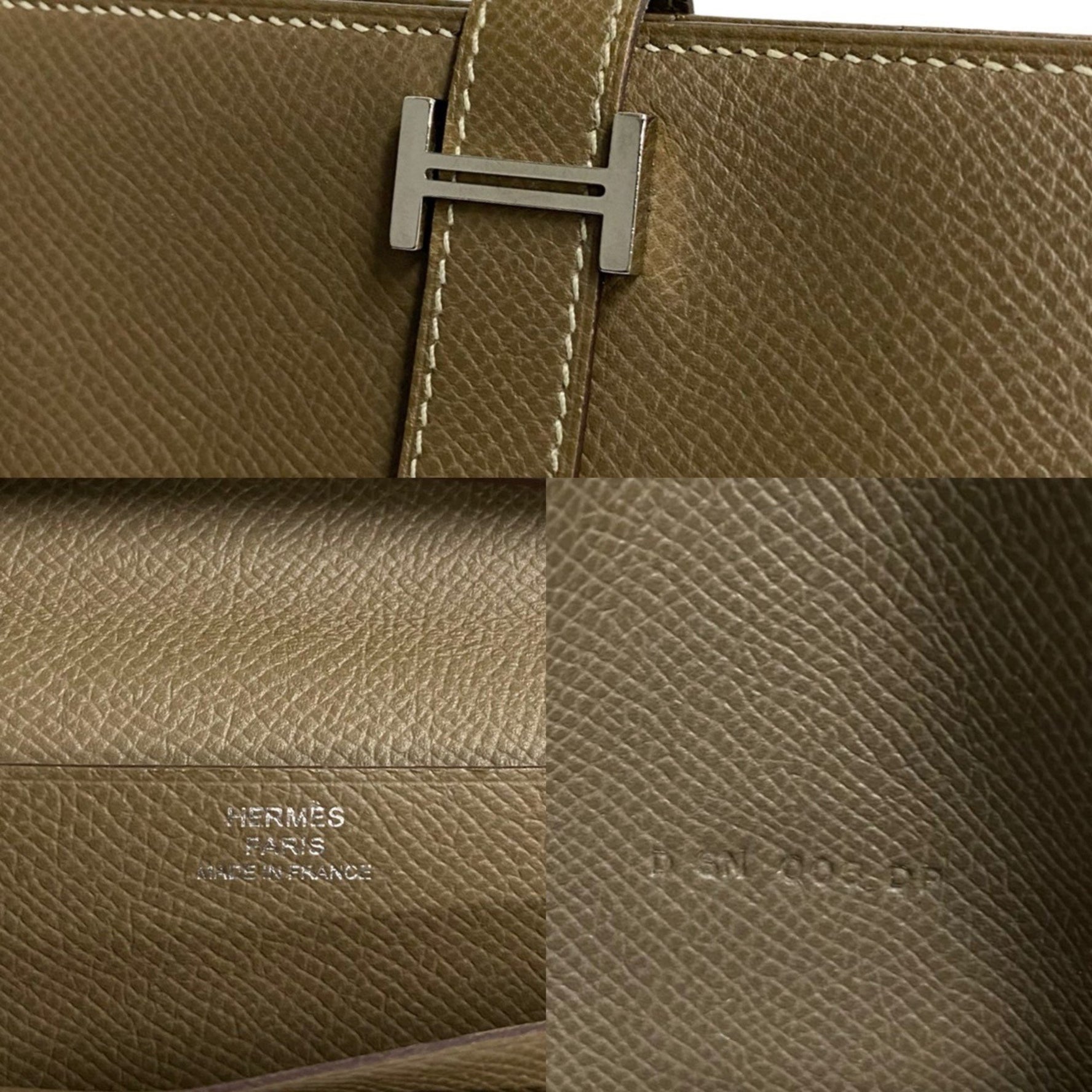 HERMES Bearn Soufflet Epsom Leather Bifold Wallet with Bill Compartment, Etoupe Leather
