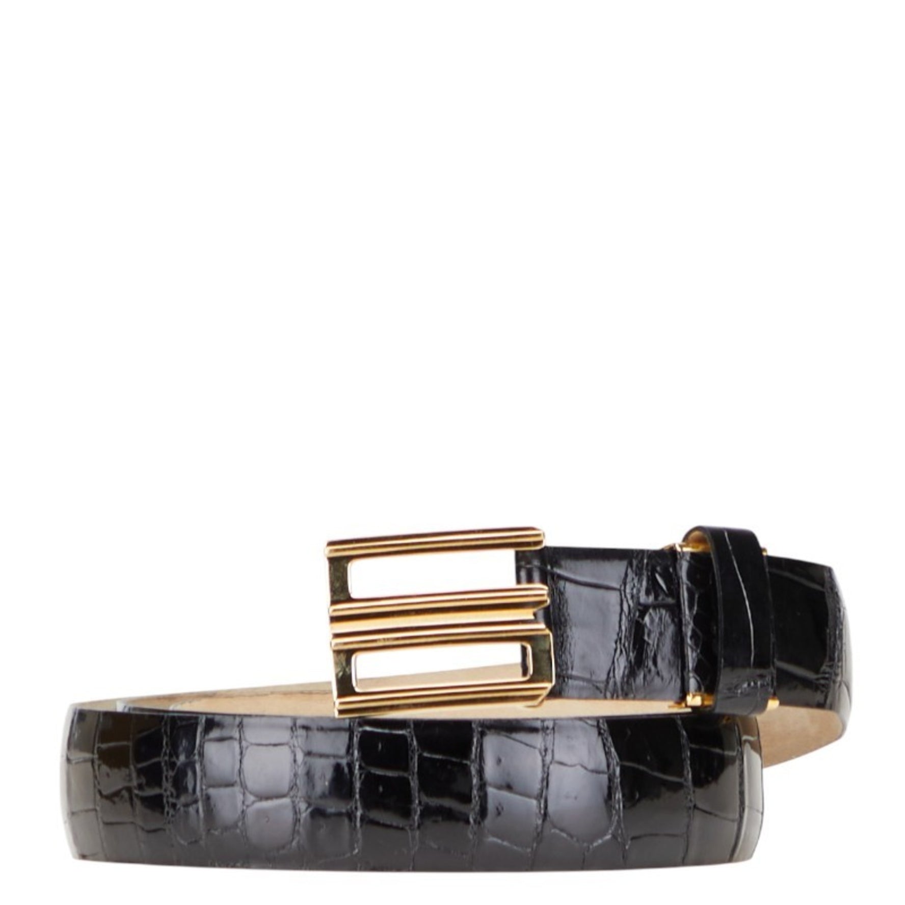 Christian Dior Dior CD Buckle Crocodile Embossed Belt Leather