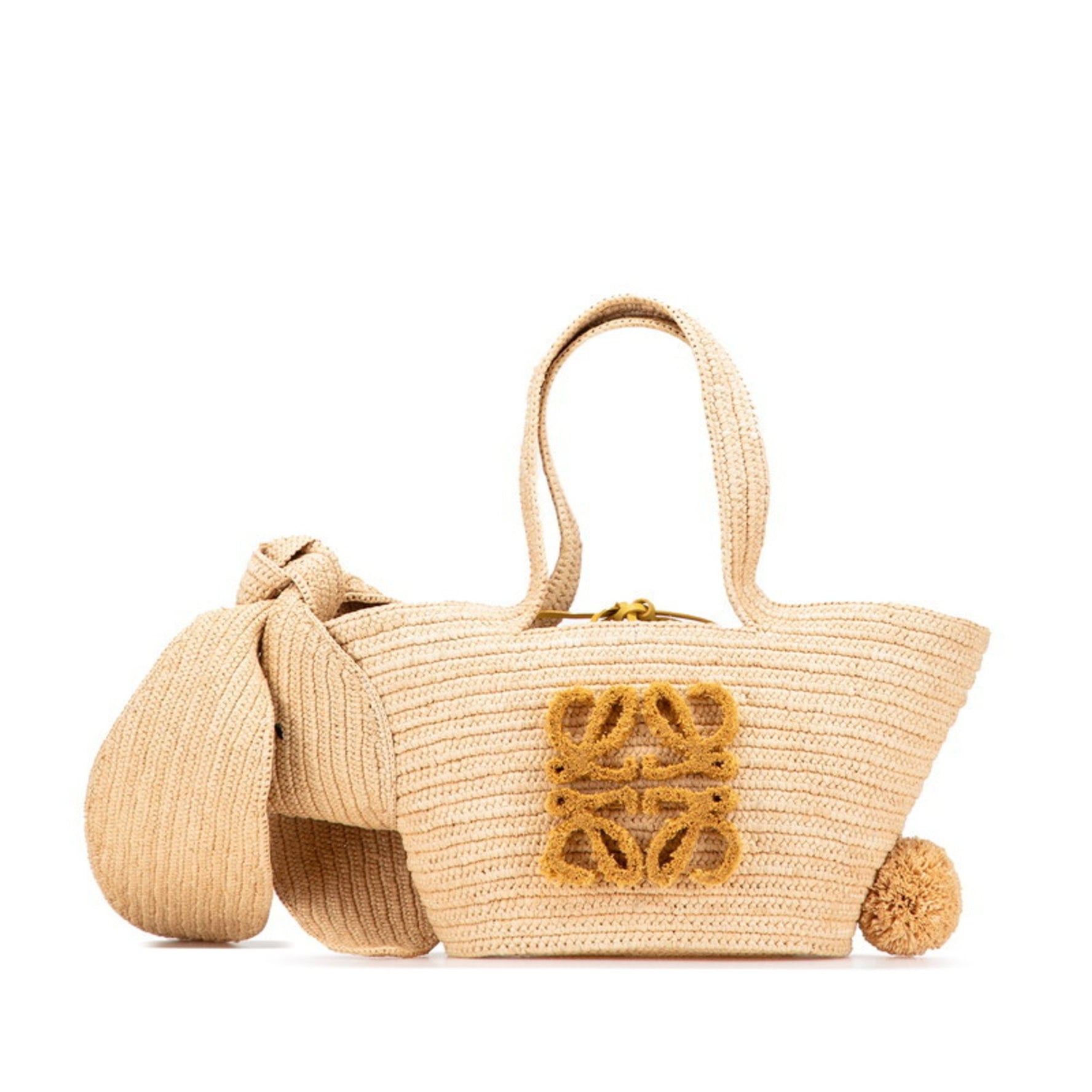Loewe Bunny Basket Handbag Beige Yellow Raffia Leather