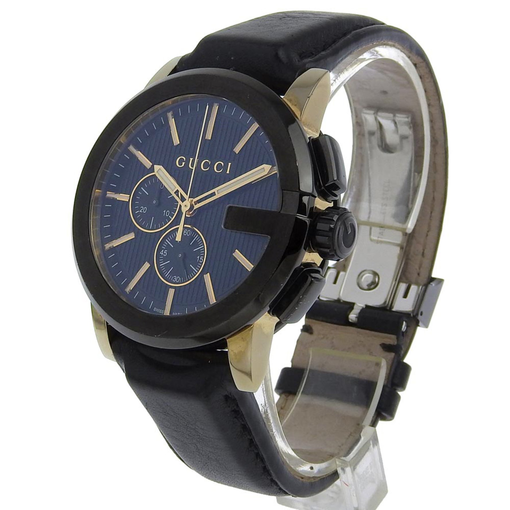 Gucci G Chrono 101.2 Stainless Steel and Embossed Leather Quartz Chronograph Watch, Black Dial