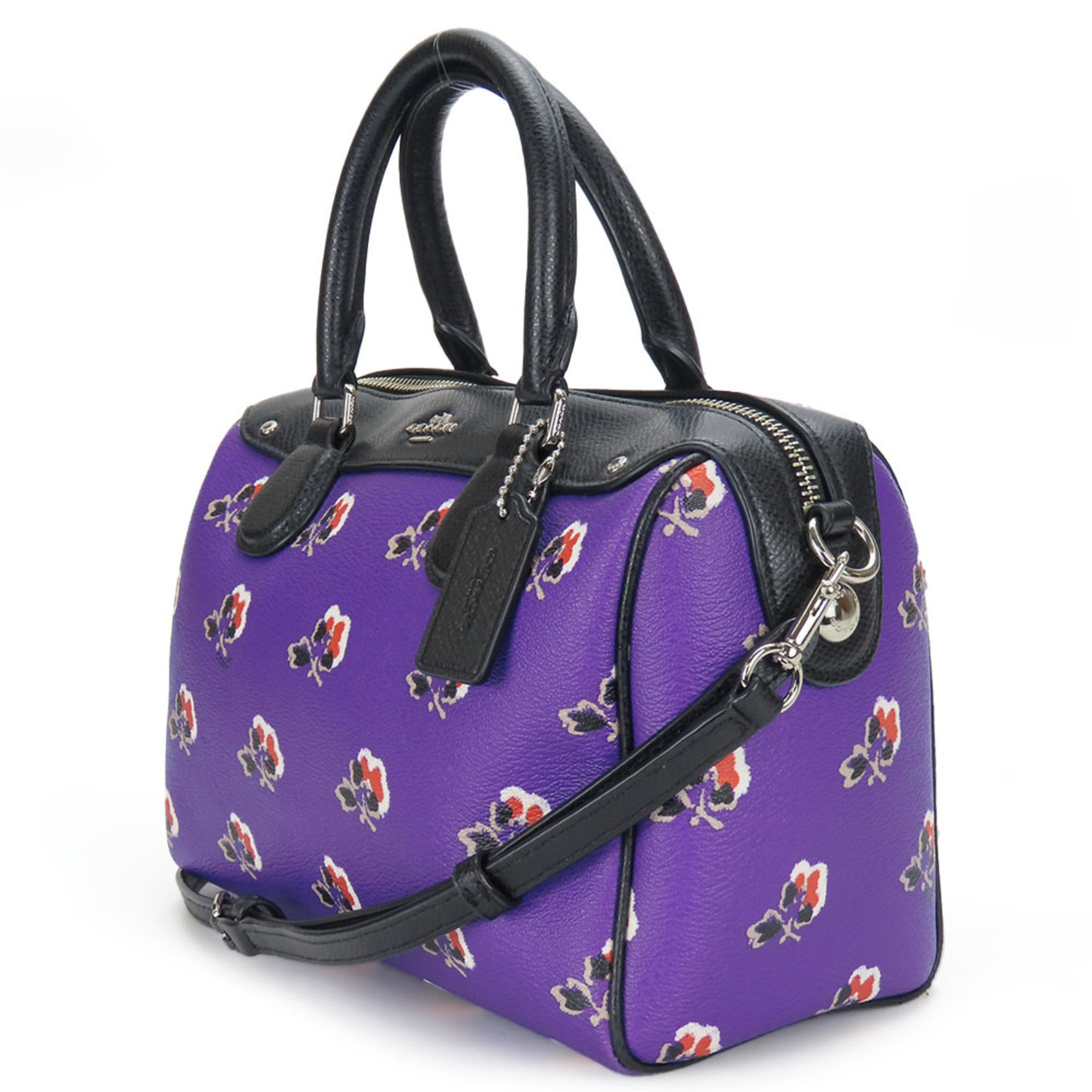 Coach handbag leather purple black flower shoulder bag