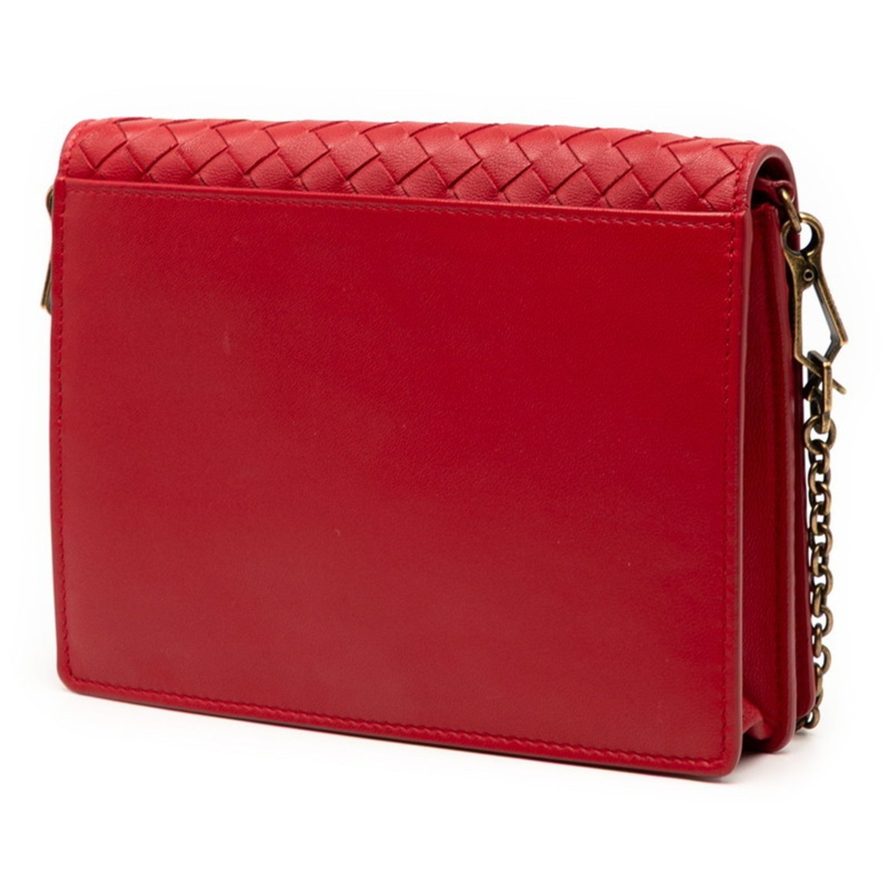 Bottega Veneta Intrecciato Chain Shoulder Bag/Wallet Bag in Red Leather