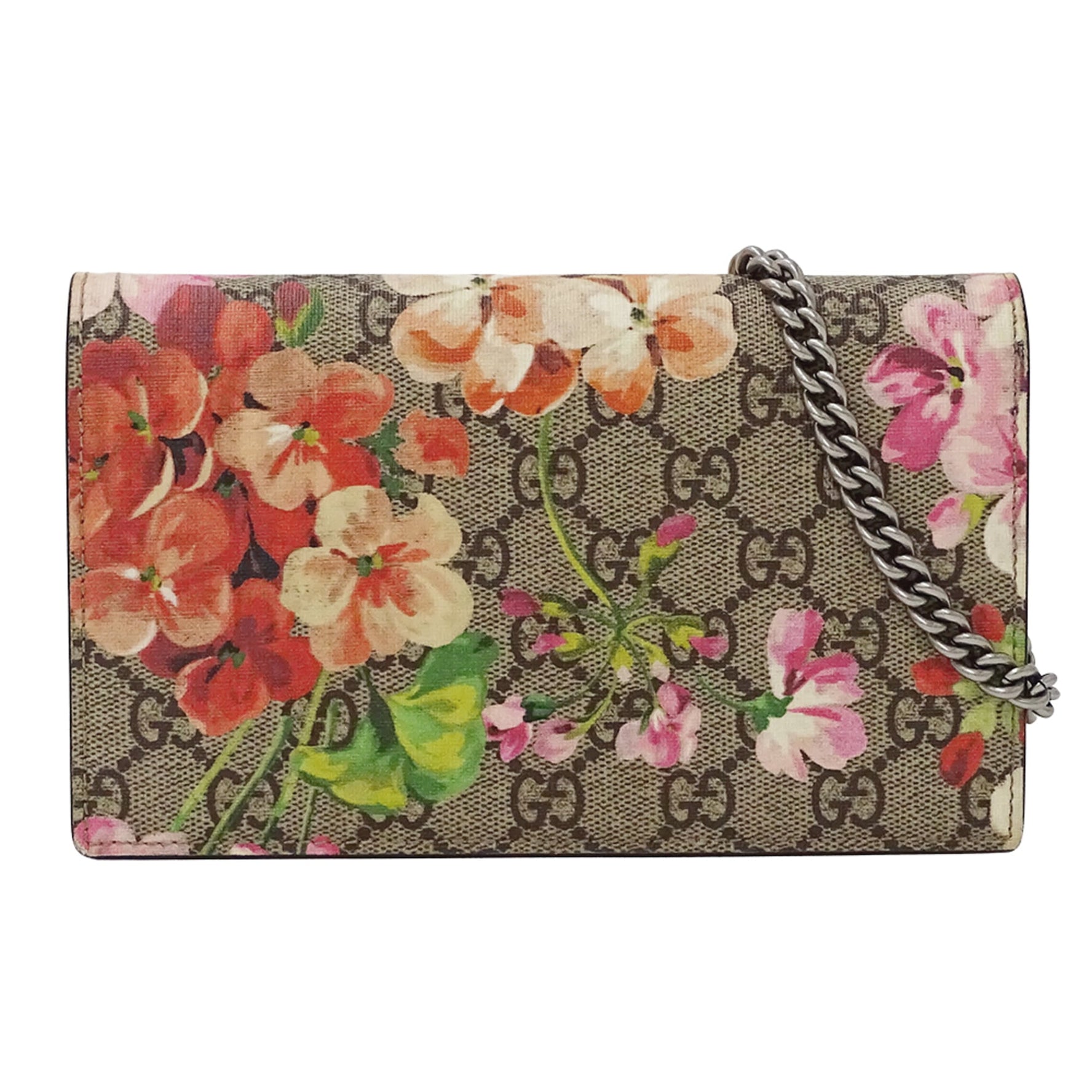 Gucci GG Blooms Flower Shoulder/Chain Wallet in Brown and Pink