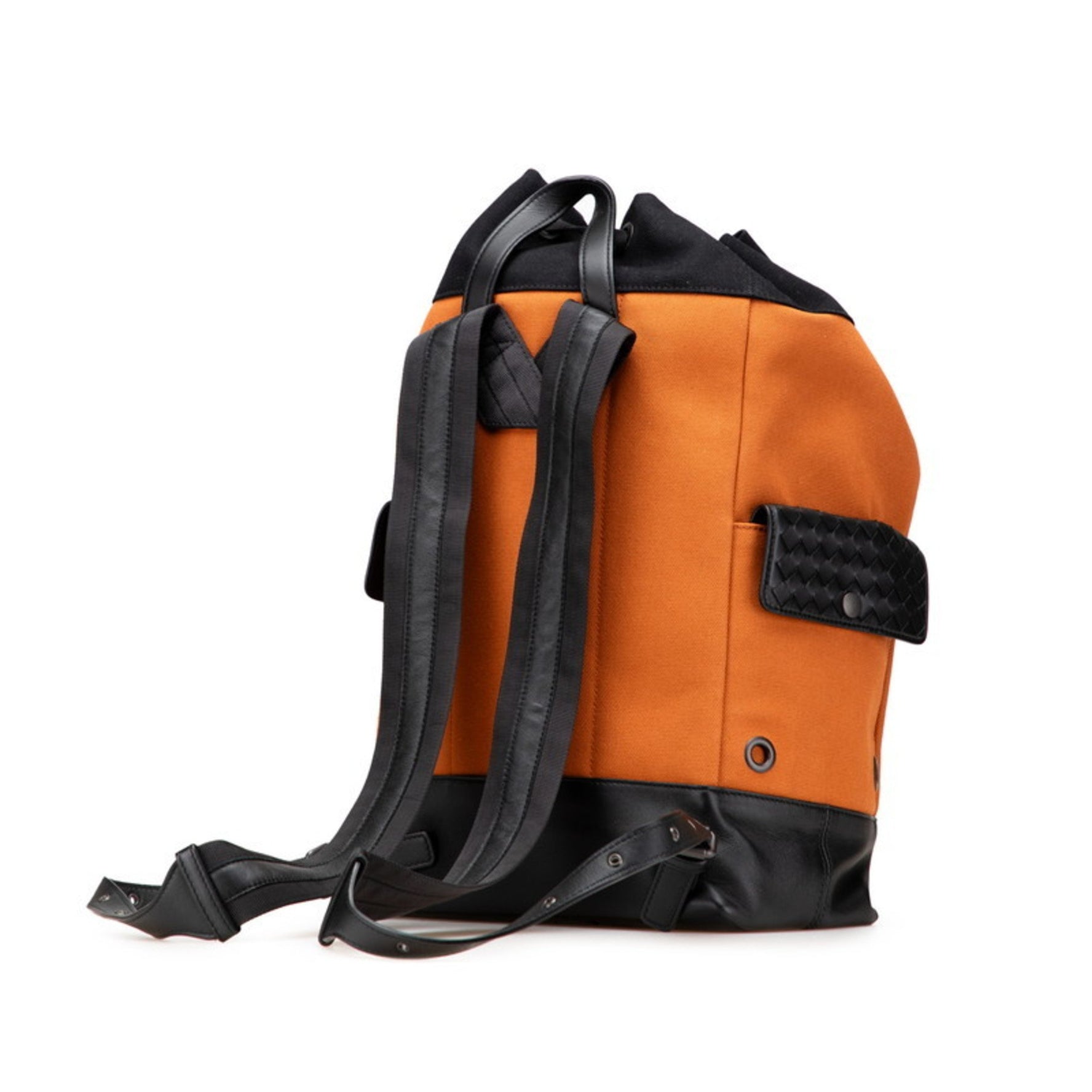 Bottega Veneta Intrecciato Backpack in Orange and Black Canvas Leather