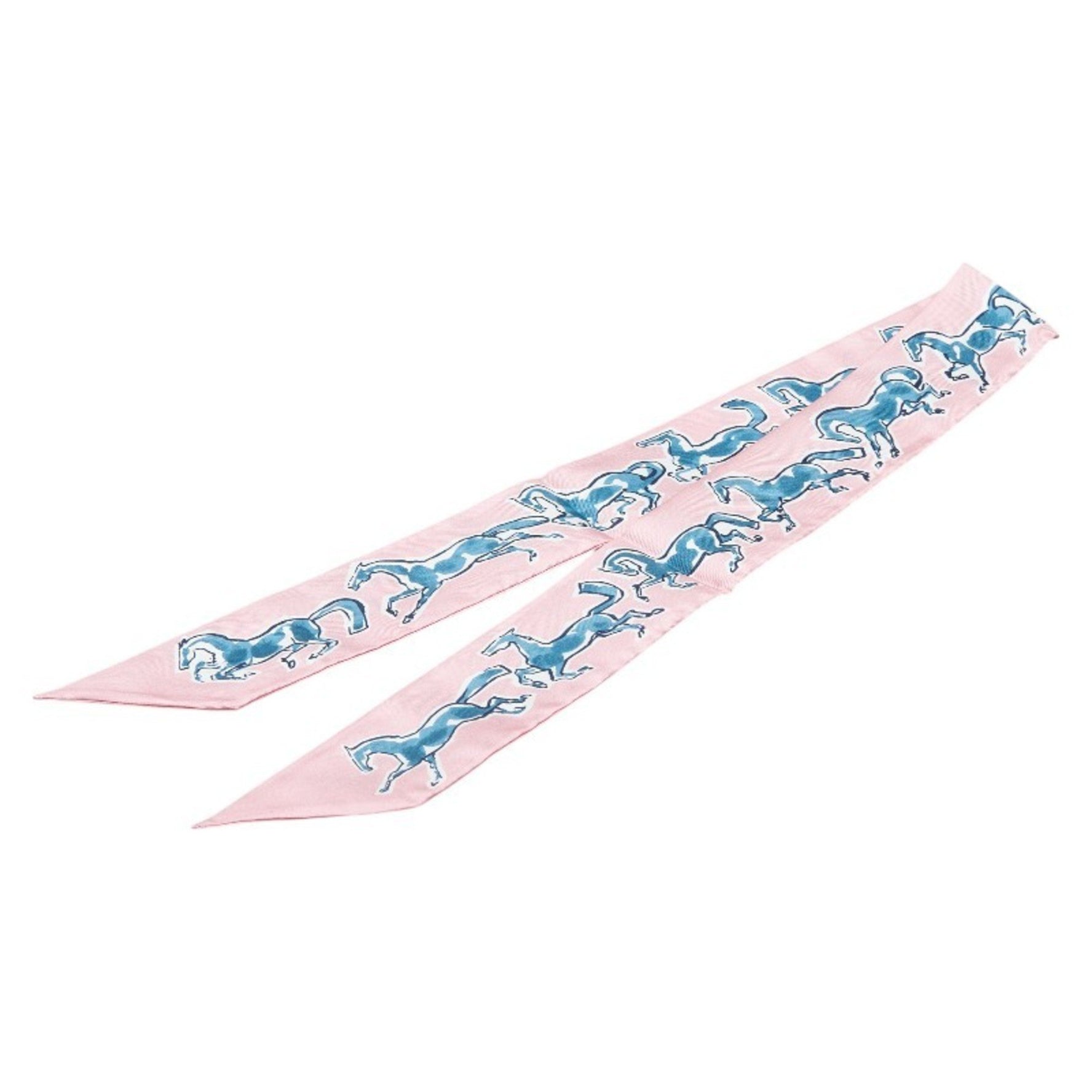 Hermes Hermès Twilly Chevaux En Liberte Horse Scarf, Pink and Blue Silk