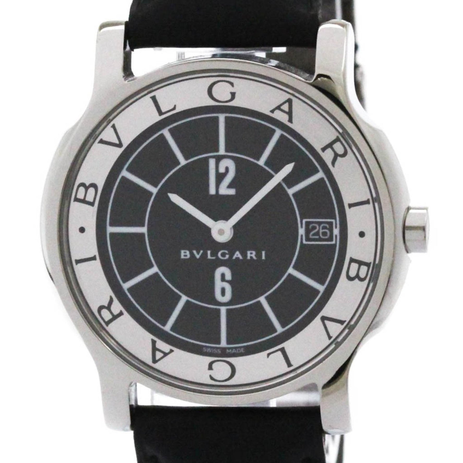 BVLGARI Solotempo Steel Leather Quartz Watch Polished