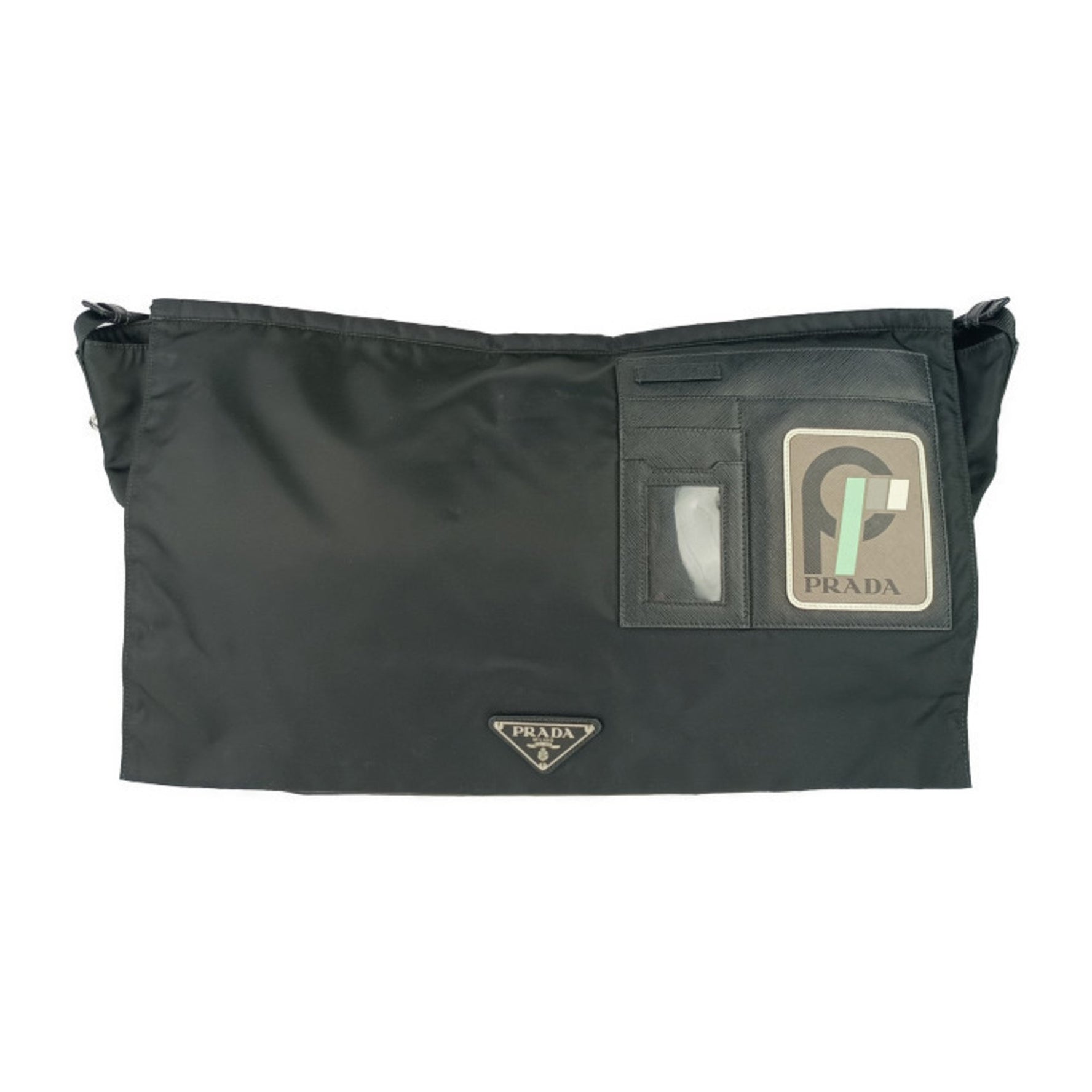 PRADA Shoulder Bag Nylon Leather Men's Flap Crossbody Triangle Plate