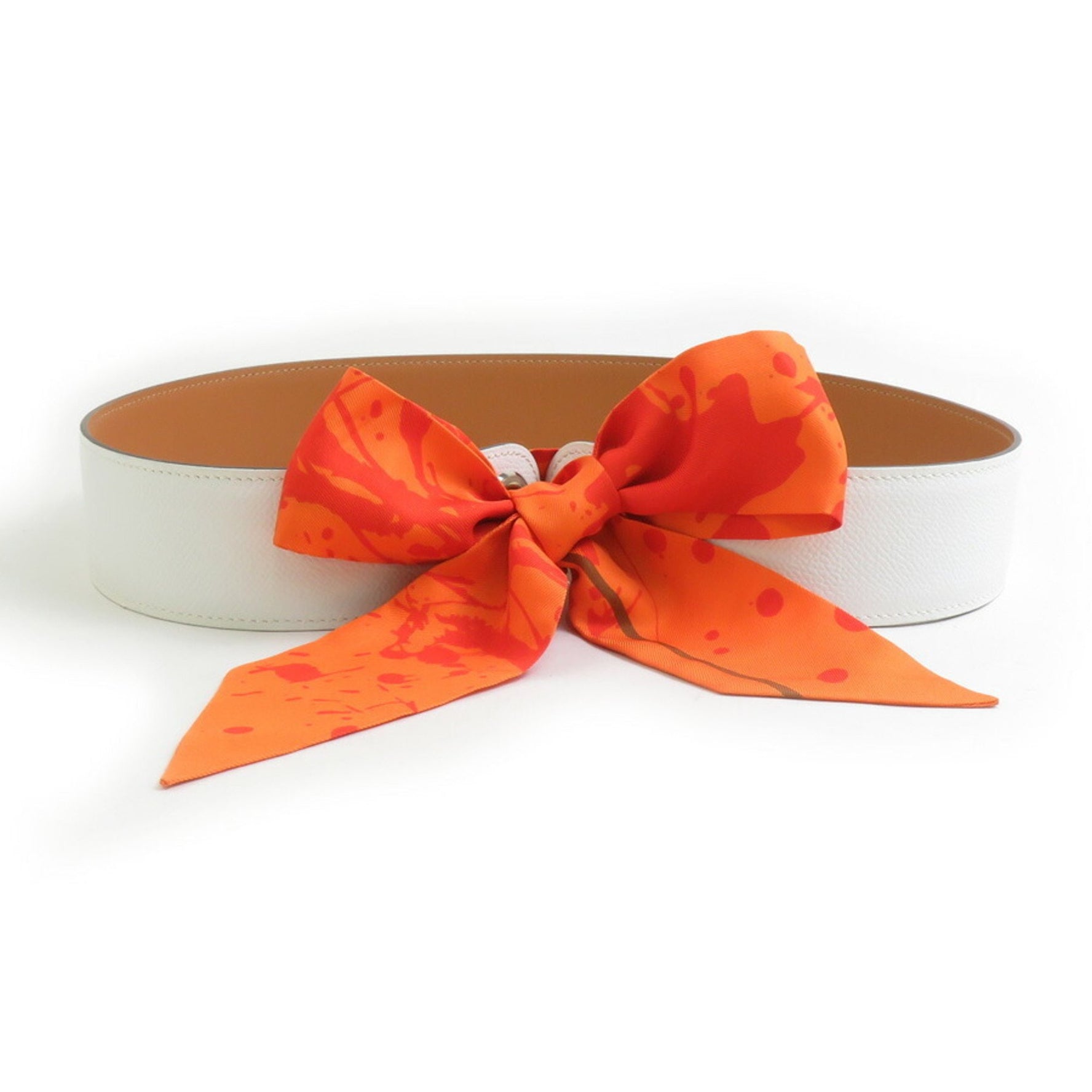Hermes Hermès scarf belt in Epsom silk, white and orange