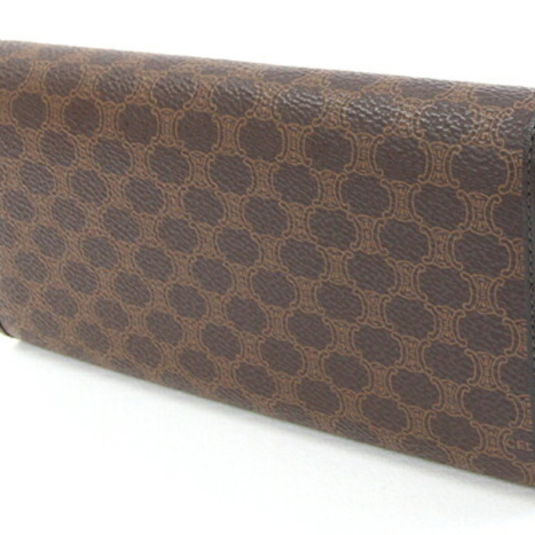 Celine Bi-fold Long Wallet Macadam Dark Brown PVC Leather