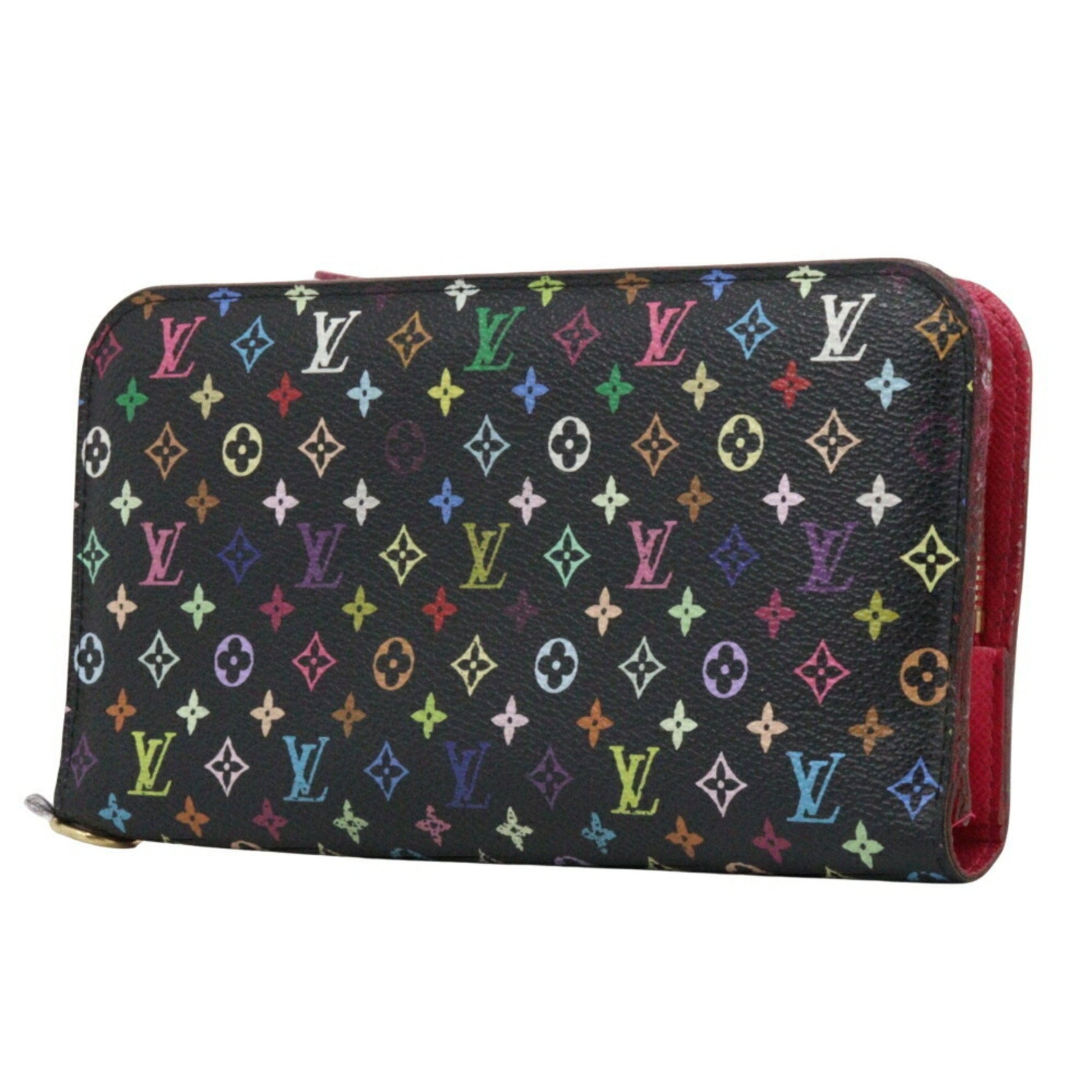 Louis Vuitton Portefeuille Unsolit Long Wallet Monogram Multicolor Grenard 2009 Black/Pink Snap Button Portefeiulle