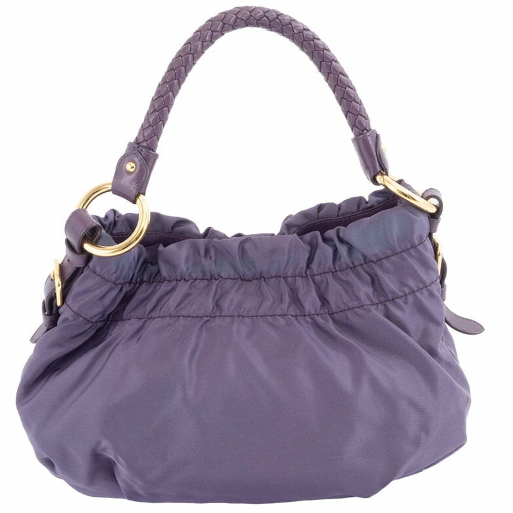 Prada Gathered Ribbon Handbag Nylon Sheepskin Leather
